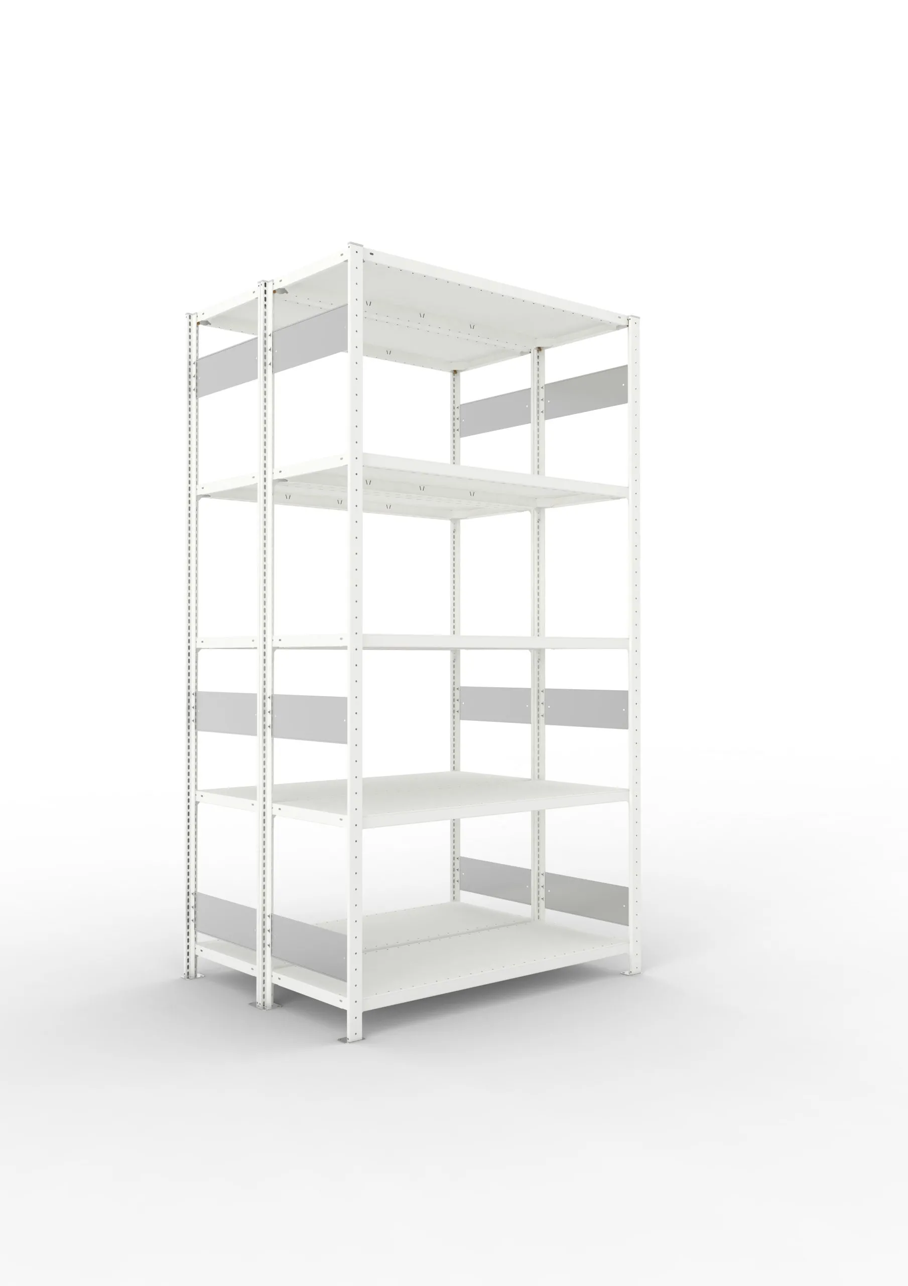 Meta Fachbodenregal Stecksystem S3 CLIP | Grundregal | HxBxT 250x130x100cm | 5 Ebenen | Fachlast 230kg | Doppelseitige Bauart | Lichtgrau