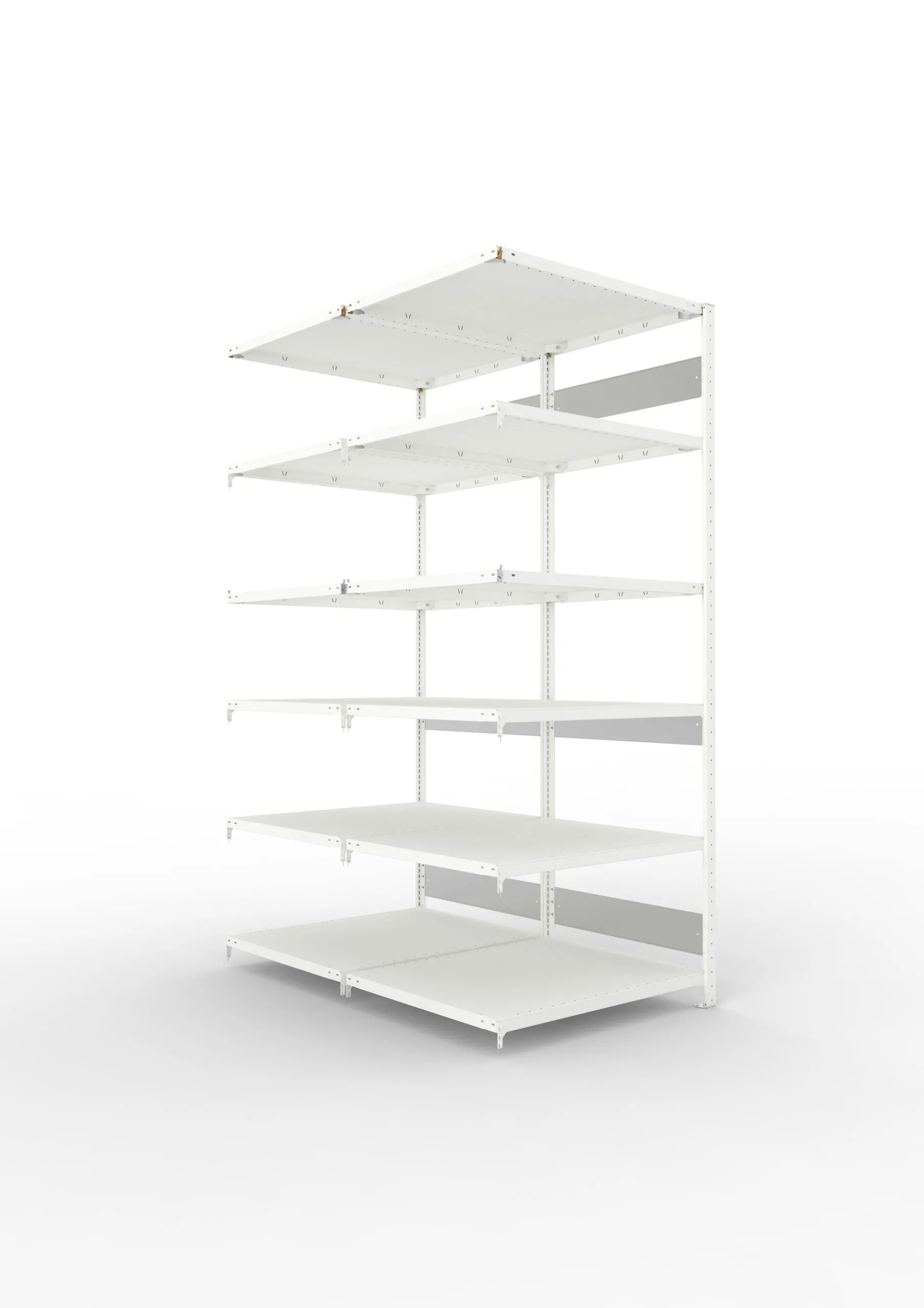 Meta Fachbodenregal Stecksystem S3 CLIP | Anbauregal | HxBxT 250x100x160cm | 6 Ebenen | Fachlast 230kg | Doppelseitige Bauart | Lichtgrau