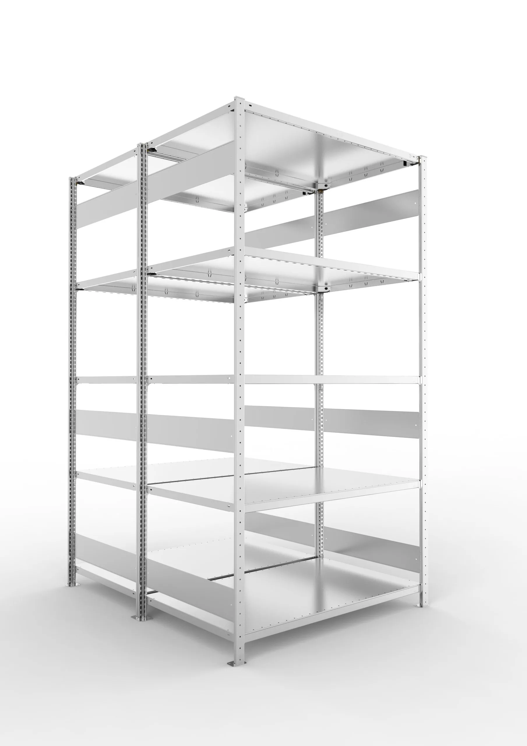 Meta Fachbodenregal Stecksystem S3 CLIP | Grundregal | HxBxT 250x130x160cm | 5 Ebenen | Fachlast 230kg | Doppelseitige Bauart | Verzinkt