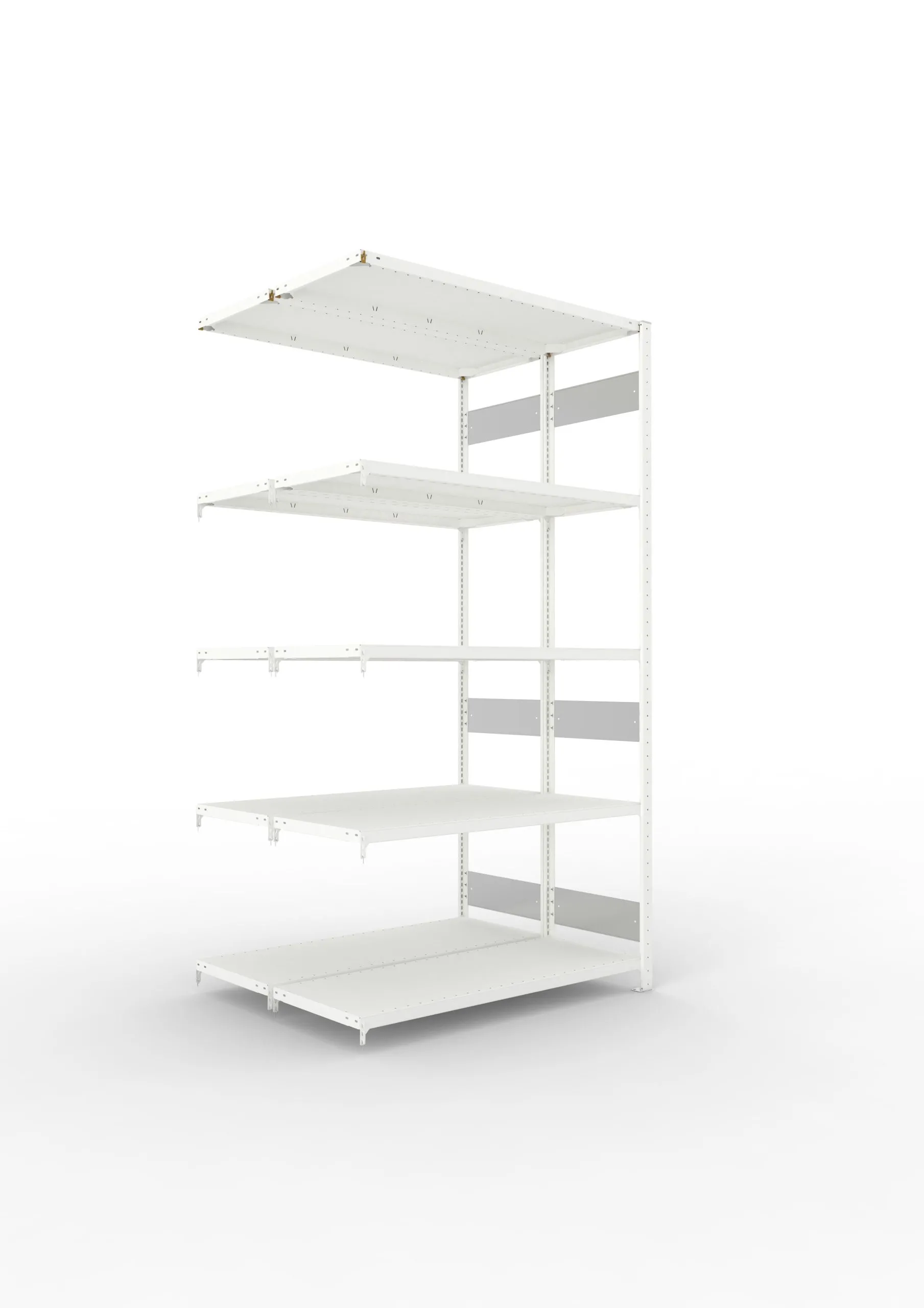 Meta Fachbodenregal Stecksystem S3 CLIP | Anbauregal | HxBxT 250x130x100cm | 5 Ebenen | Fachlast 230kg | Doppelseitige Bauart | Lichtgrau