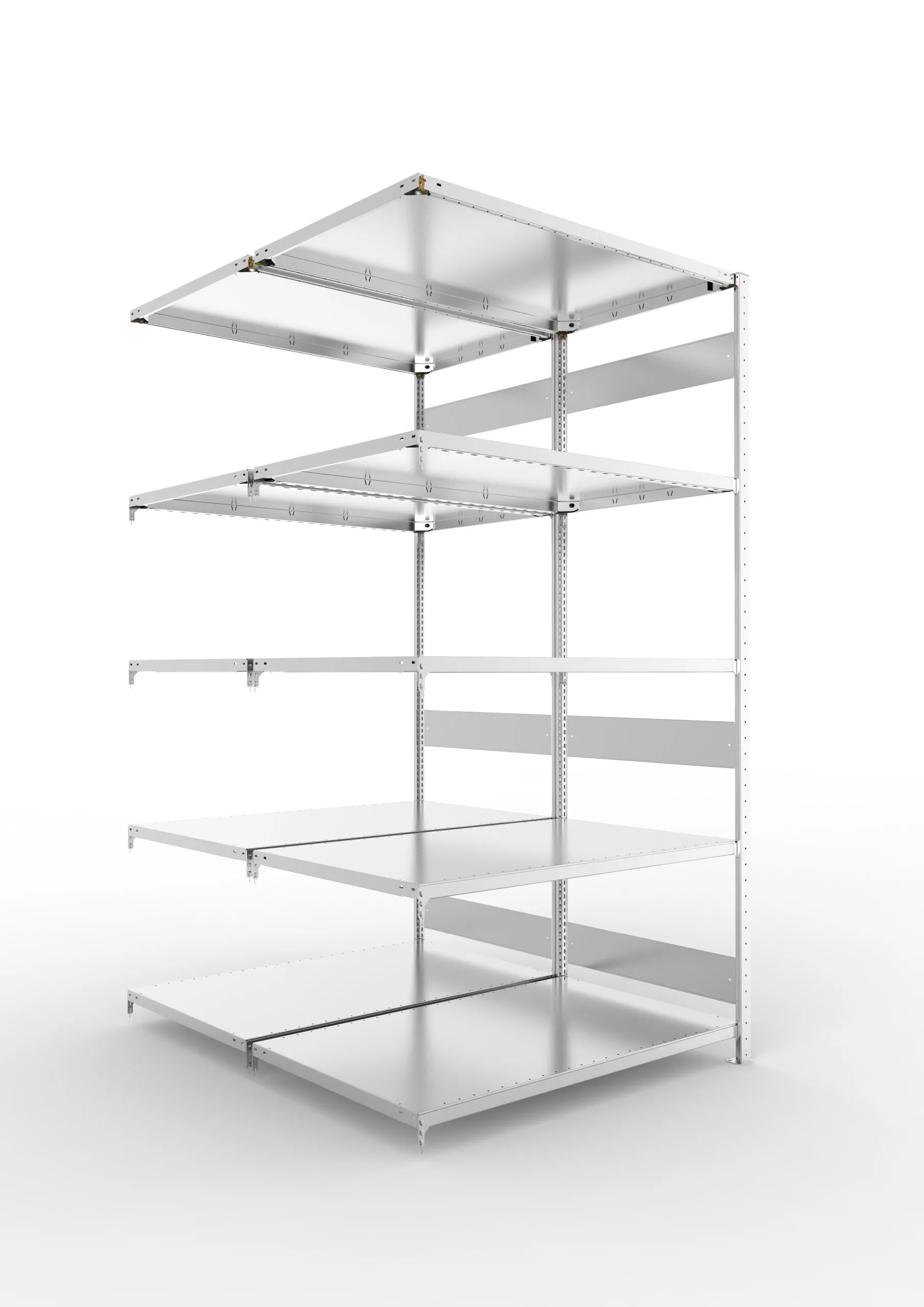 Meta Fachbodenregal Stecksystem S3 CLIP | Anbauregal | HxBxT 250x130x160cm | 5 Ebenen | Fachlast 230kg | Doppelseitige Bauart | Verzinkt