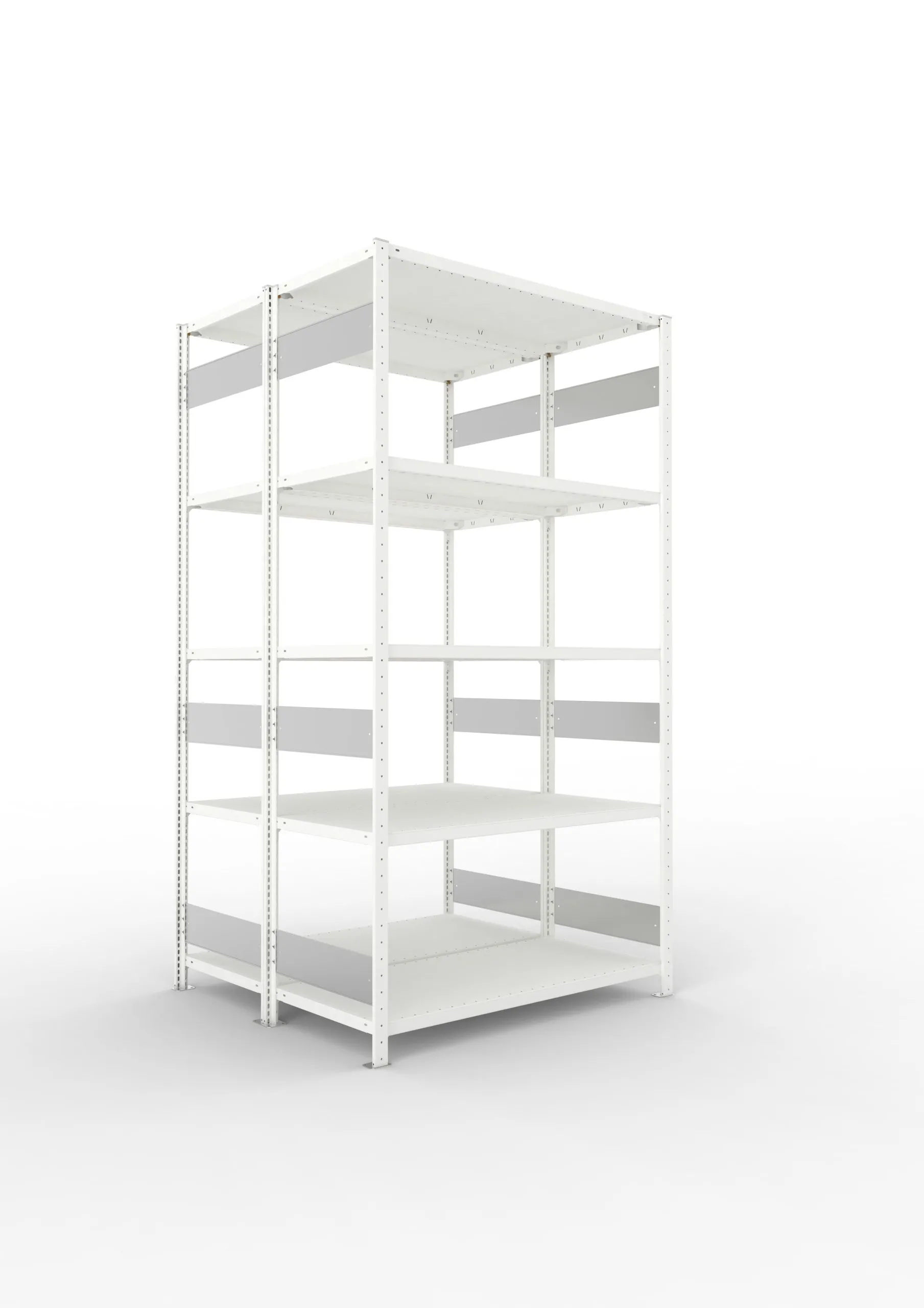 Meta Fachbodenregal Stecksystem S3 CLIP | Grundregal | HxBxT 250x130x120cm | 5 Ebenen | Fachlast 230kg | Doppelseitige Bauart | Lichtgrau