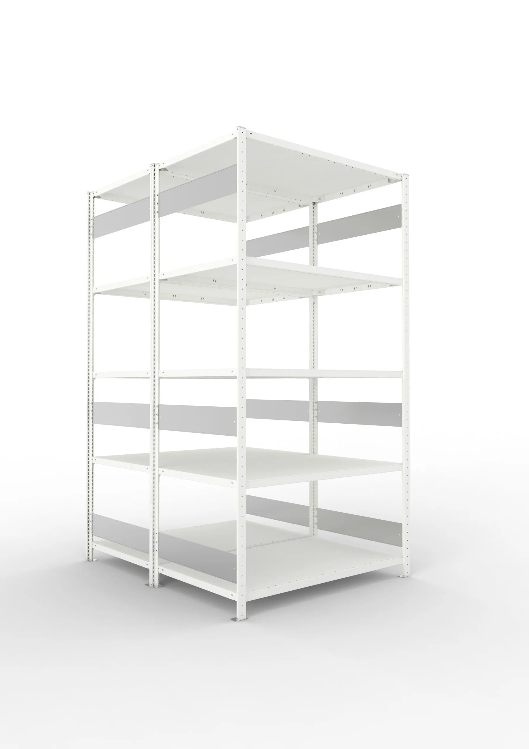 Meta Fachbodenregal Stecksystem S3 CLIP | Grundregal | HxBxT 250x130x160cm | 5 Ebenen | Fachlast 230kg | Doppelseitige Bauart | Lichtgrau