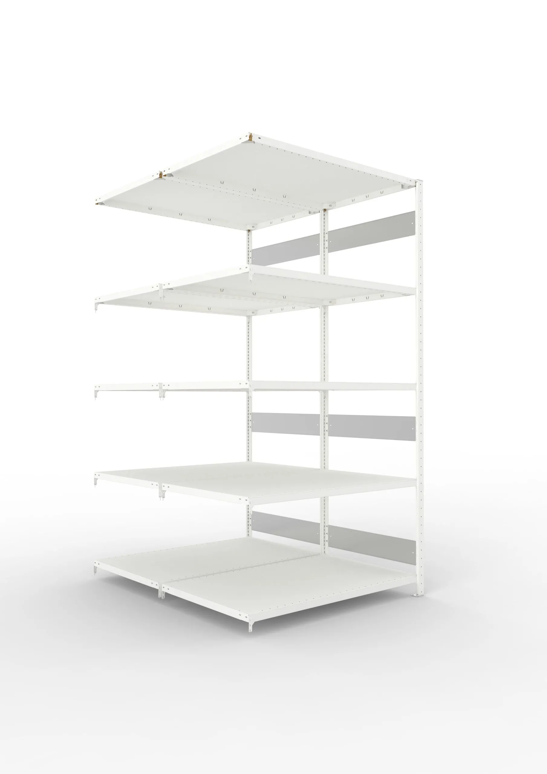 Meta Fachbodenregal Stecksystem S3 CLIP | Anbauregal | HxBxT 250x130x160cm | 5 Ebenen | Fachlast 230kg | Doppelseitige Bauart | Lichtgrau