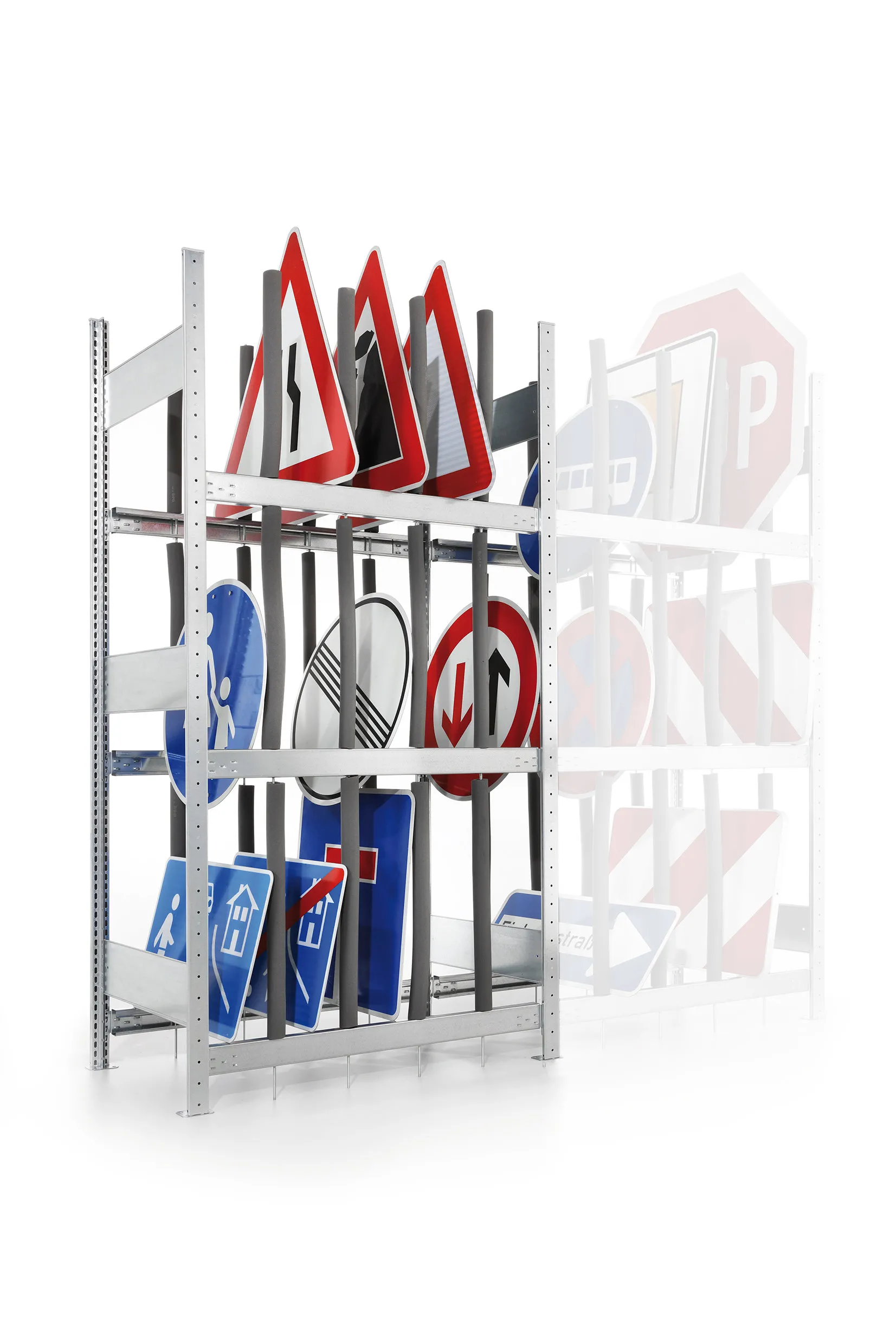 Meta Schilderregal Stecksystem CLIP | Grundregal | HxBxT 200x100x40cm | 3 Ebenen | Fachlast 100kg | Beidseitig nutzbar | Verzinkt