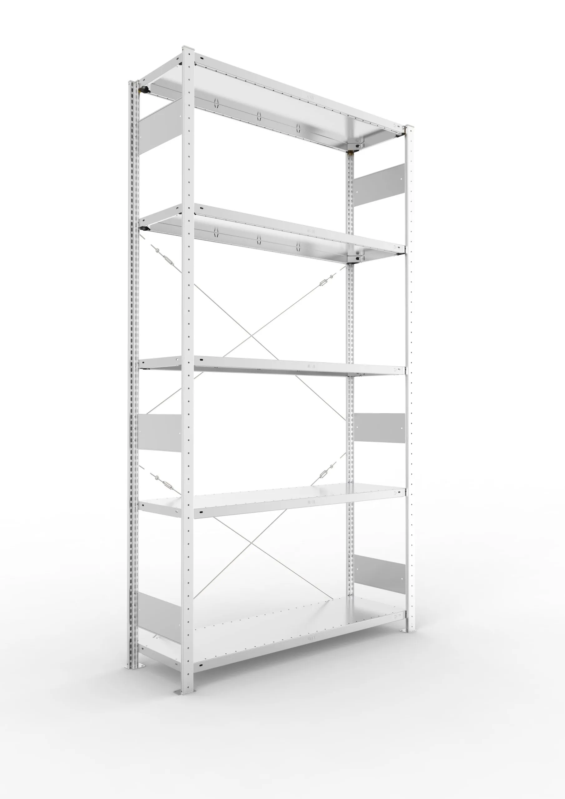 Meta Fachbodenregal Stecksystem S3 CLIP | Grundregal | HxBxT 250x130x40cm | 5 Ebenen | Fachlast 150kg | Einseitig nutzbar | Verzinkt