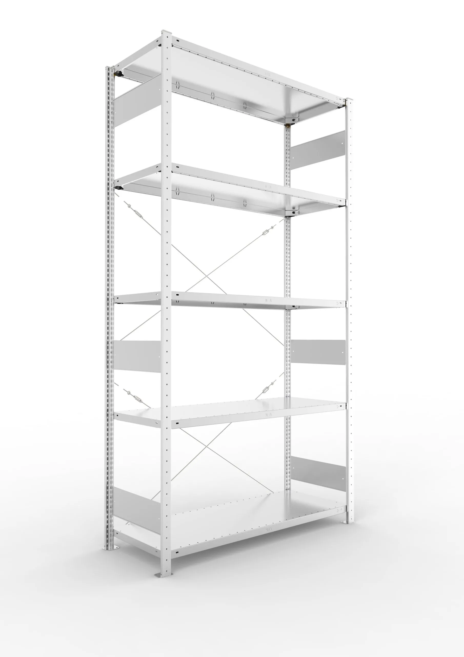 Meta Fachbodenregal Stecksystem S3 CLIP | Grundregal | HxBxT 250x130x50cm | 5 Ebenen | Fachlast 150kg | Einseitig nutzbar | Verzinkt