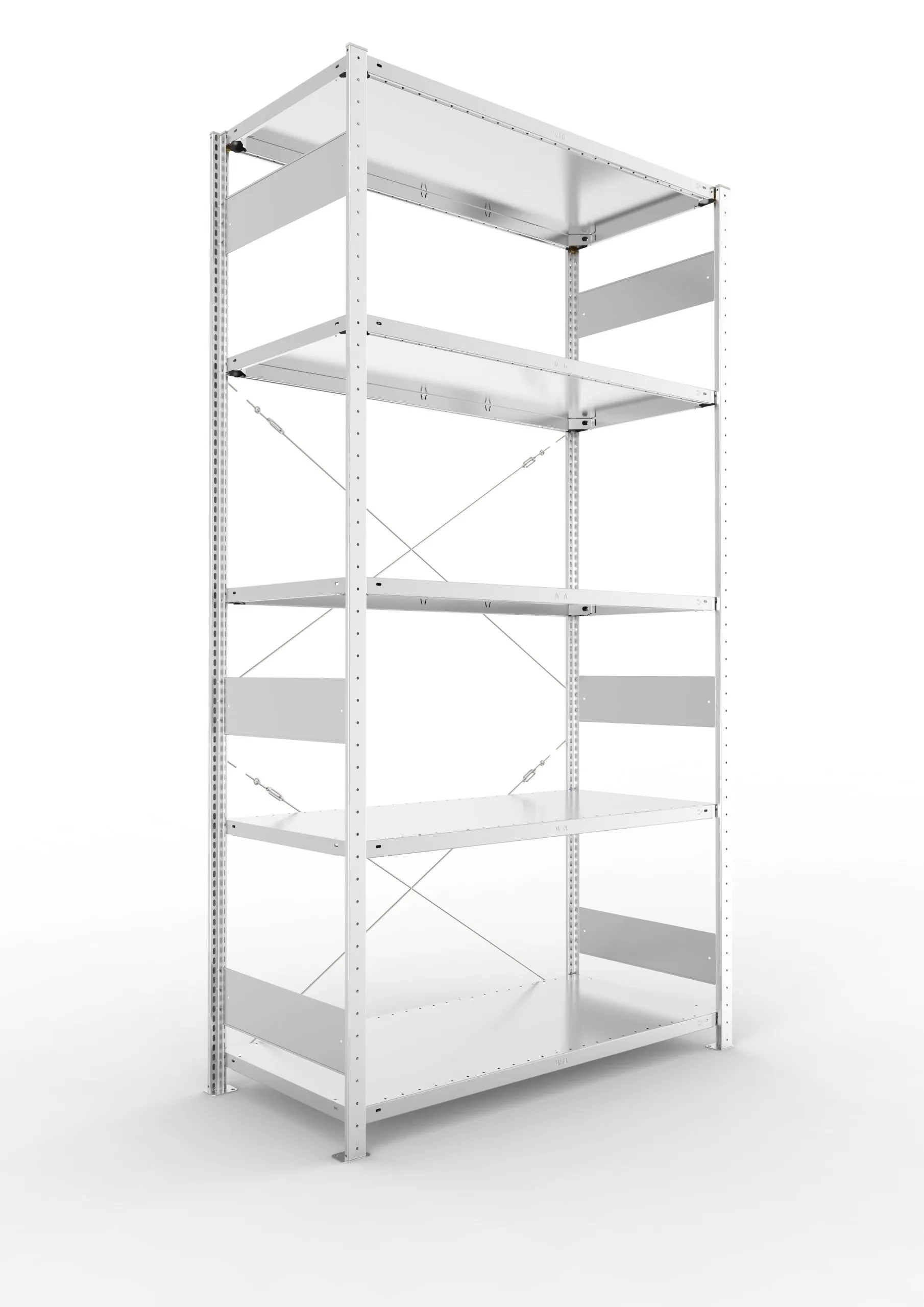 Meta Fachbodenregal Stecksystem S3 CLIP | Grundregal | HxBxT 250x130x60cm | 5 Ebenen | Fachlast 150kg | Einseitig nutzbar | Verzinkt