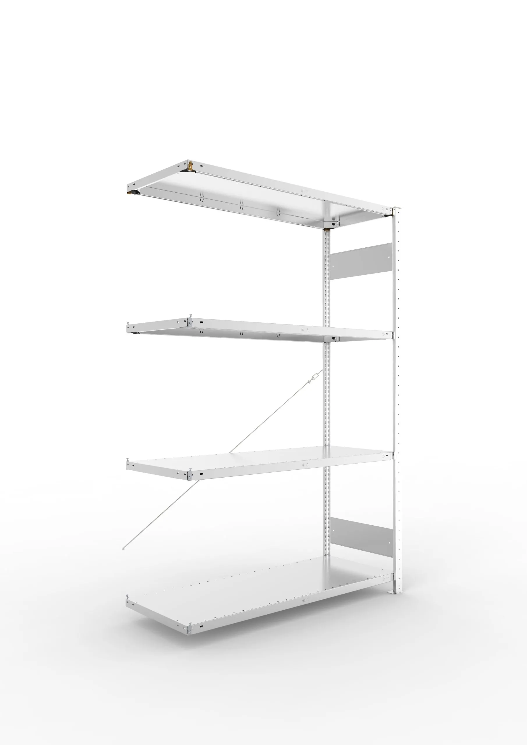 Meta Fachbodenregal Stecksystem S3 CLIP | Anbauregal | HxBxT 200x130x50cm | 4 Ebenen | Fachlast 150kg | Einseitig nutzbar | Verzinkt