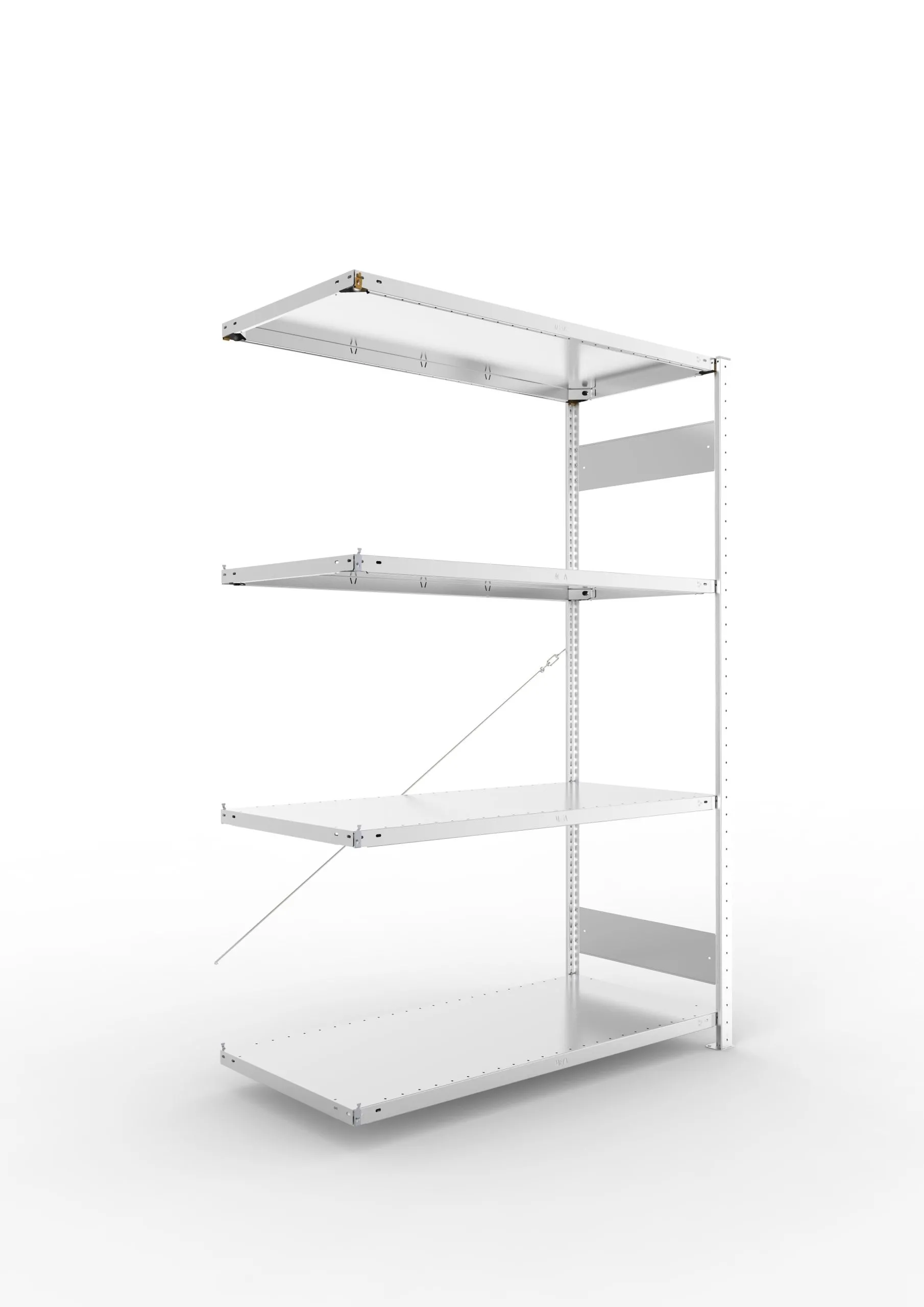 Meta Fachbodenregal Stecksystem S3 CLIP | Anbauregal | HxBxT 200x130x60cm | 4 Ebenen | Fachlast 150kg | Einseitig nutzbar | Verzinkt