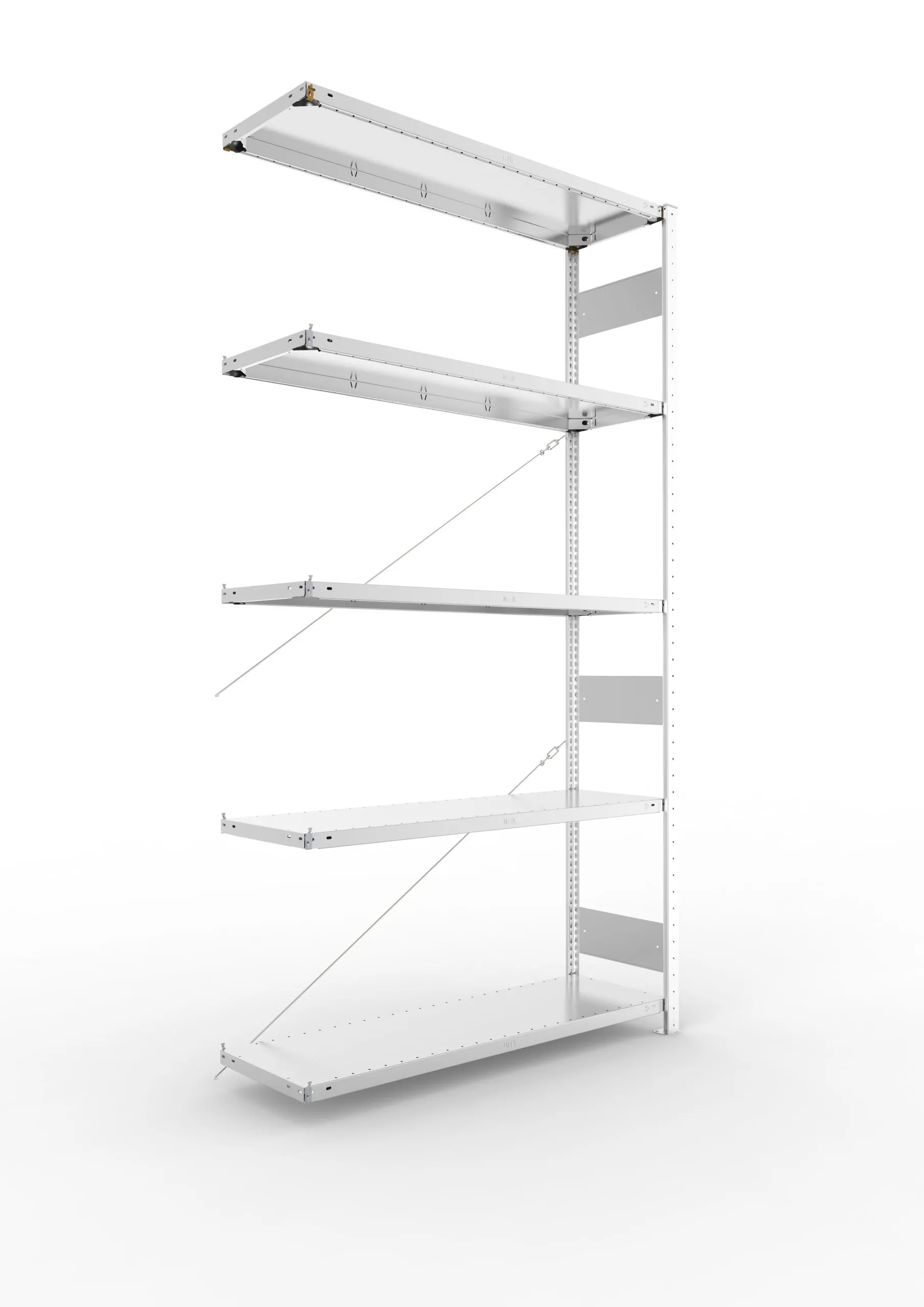 Meta Fachbodenregal Stecksystem S3 CLIP | Anbauregal | HxBxT 250x130x40cm | 5 Ebenen | Fachlast 150kg | Einseitig nutzbar | Verzinkt