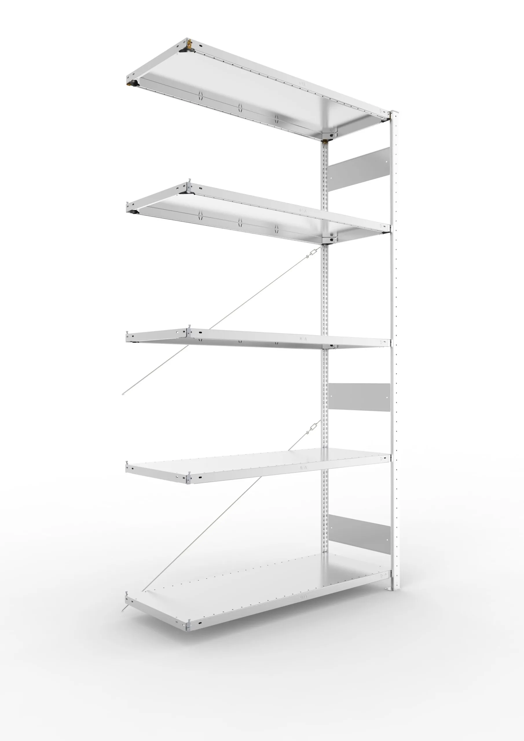 Meta Fachbodenregal Stecksystem S3 CLIP | Anbauregal | HxBxT 250x130x50cm | 5 Ebenen | Fachlast 150kg | Einseitig nutzbar | Verzinkt