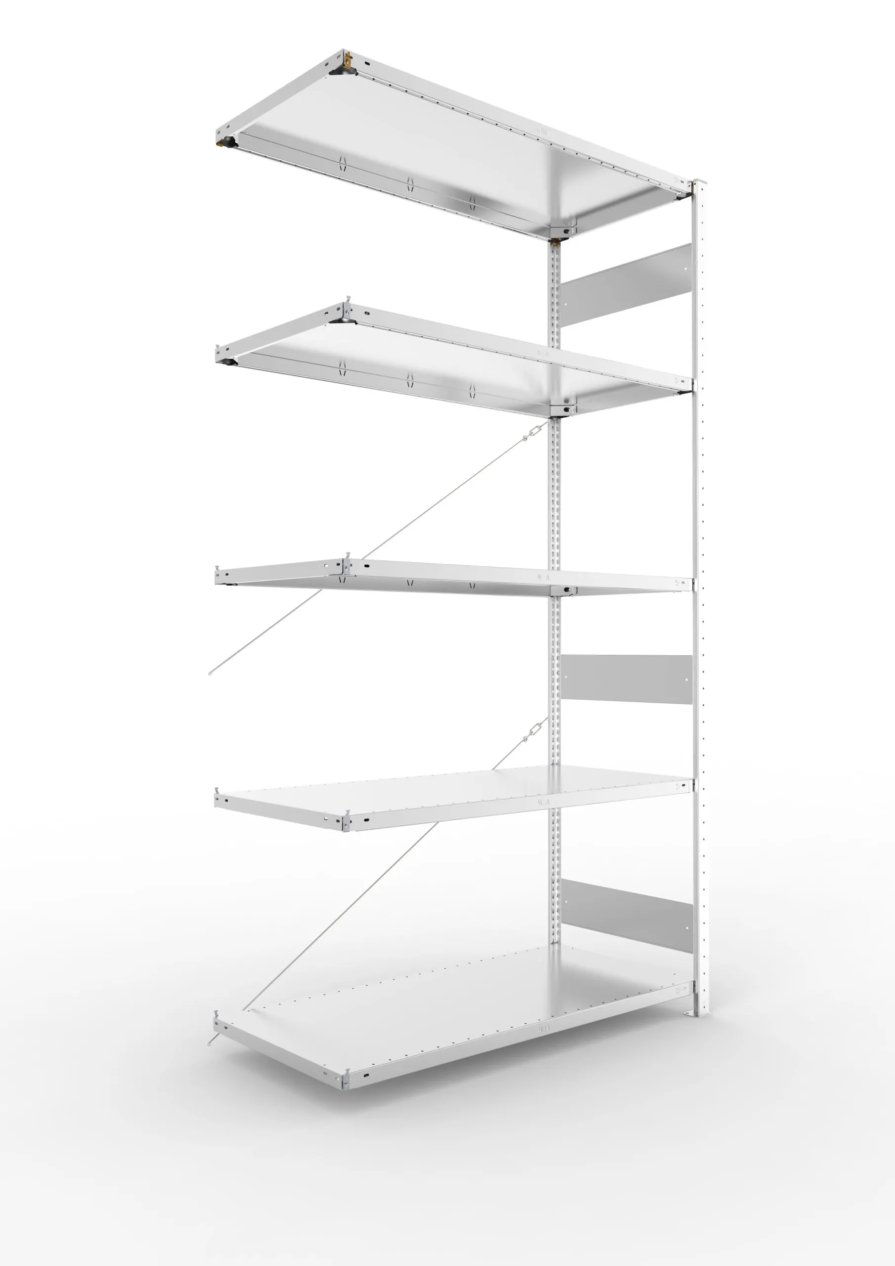 Meta Fachbodenregal Stecksystem S3 CLIP | Anbauregal | HxBxT 250x130x60cm | 5 Ebenen | Fachlast 150kg | Einseitig nutzbar | Verzinkt