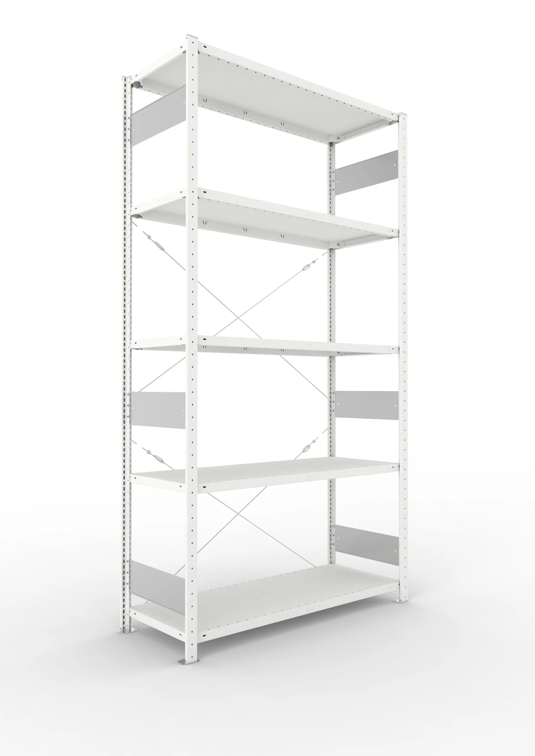 Meta Fachbodenregal Stecksystem S3 CLIP | Grundregal | HxBxT 250x130x50cm | 5 Ebenen | Fachlast 150kg | Einseitig nutzbar | Lichtgrau