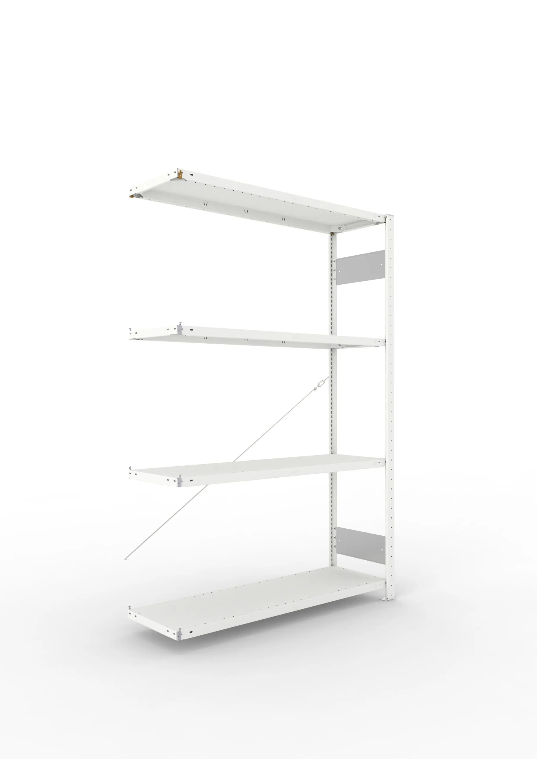 Meta Fachbodenregal Stecksystem S3 CLIP | Anbauregal | HxBxT 200x130x40cm | 4 Ebenen | Fachlast 150kg | Einseitig nutzbar | Lichtgrau