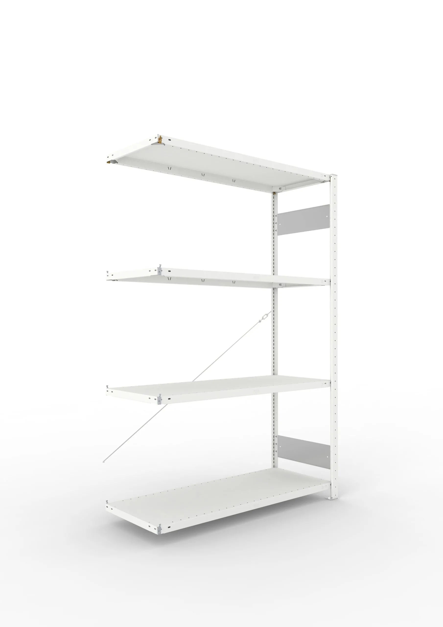 Meta Fachbodenregal Stecksystem S3 CLIP | Anbauregal | HxBxT 200x130x50cm | 4 Ebenen | Fachlast 150kg | Einseitig nutzbar | Lichtgrau