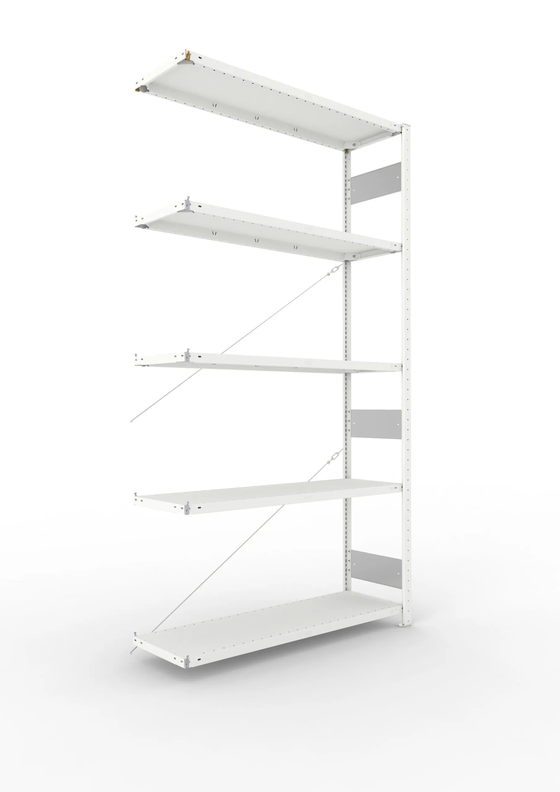 Meta Fachbodenregal Stecksystem S3 CLIP | Anbauregal | HxBxT 250x130x40cm | 5 Ebenen | Fachlast 150kg | Einseitig nutzbar | Lichtgrau