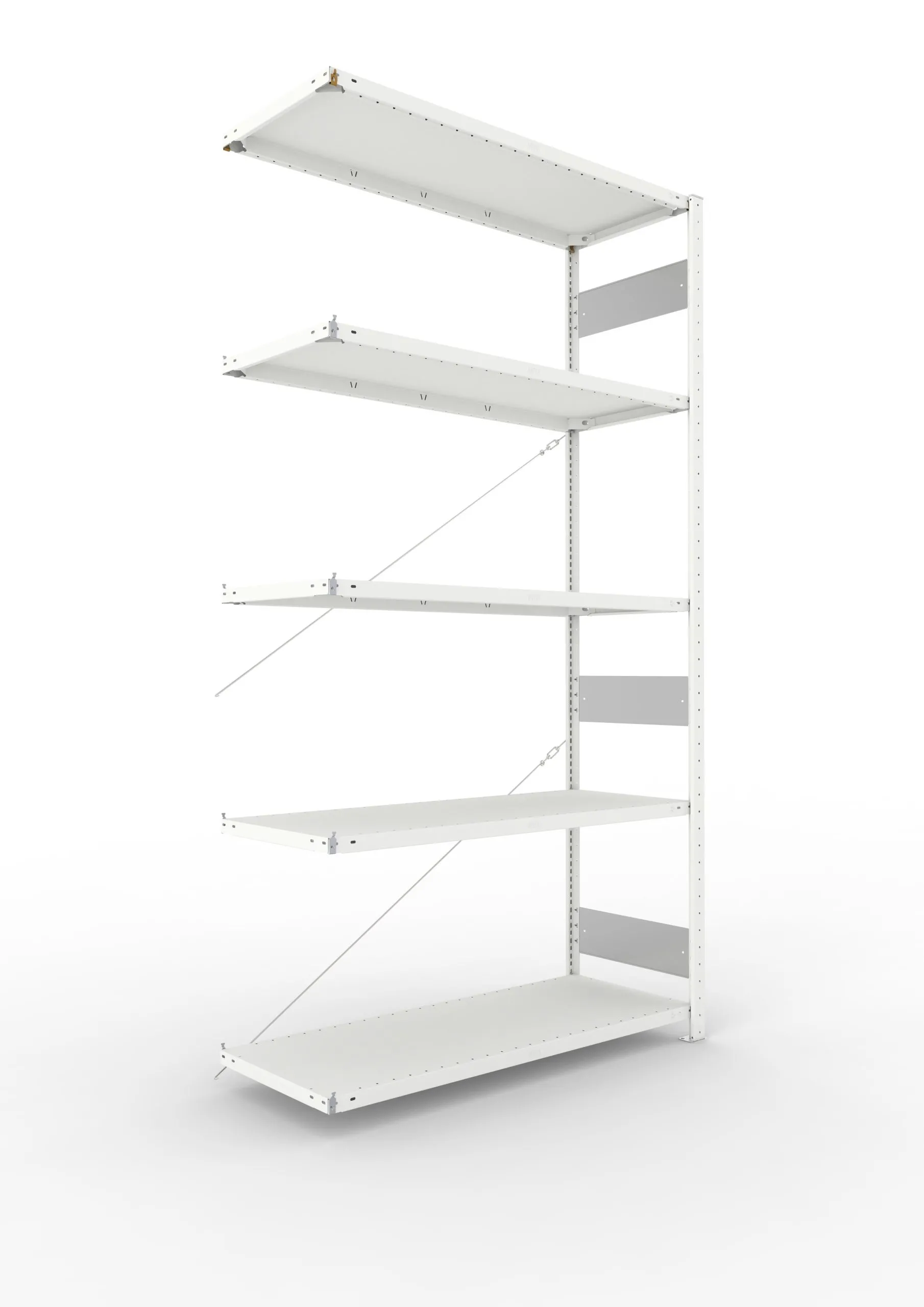 Meta Fachbodenregal Stecksystem S3 CLIP | Anbauregal | HxBxT 250x130x50cm | 5 Ebenen | Fachlast 150kg | Einseitig nutzbar | Lichtgrau