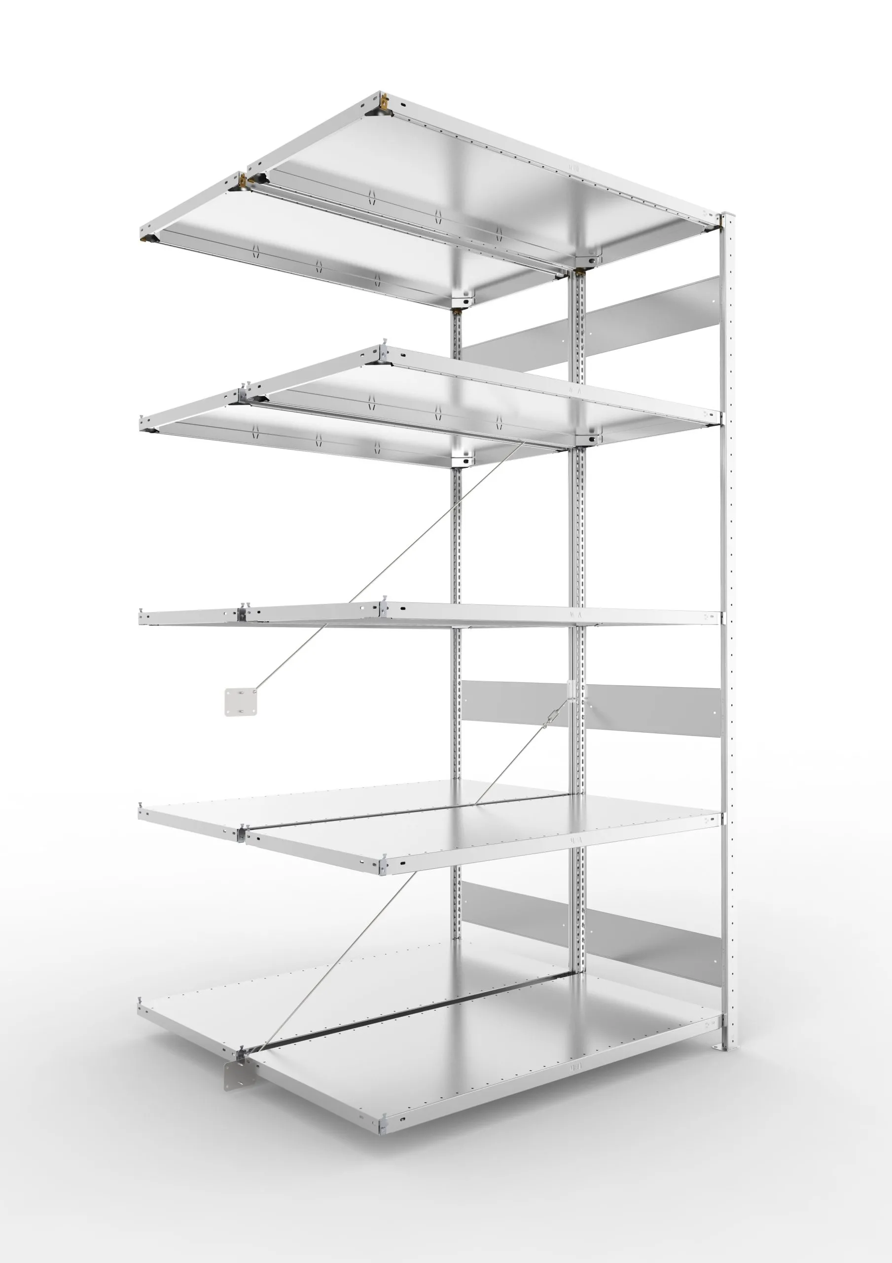 Meta Fachbodenregal Stecksystem S3 CLIP | Anbauregal | HxBxT 250x130x120cm | 5 Ebenen | Fachlast 150kg | Doppelseitige Bauart mit Diagonalverstrebung | Verzinkt