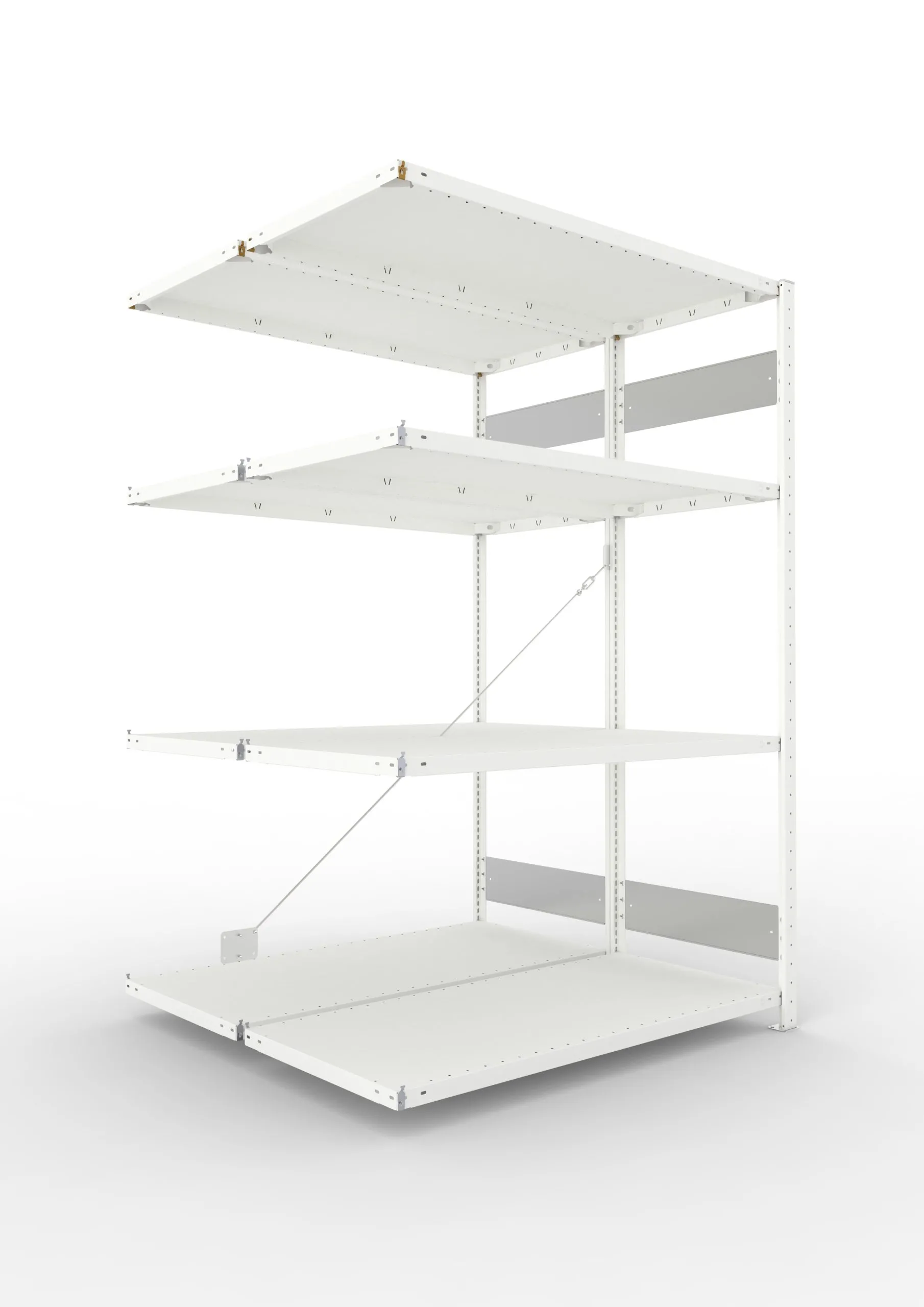 Meta Fachbodenregal Stecksystem S3 CLIP | Anbauregal | HxBxT 200x130x120cm | 4 Ebenen | Fachlast 150kg | Doppelseitige Bauart mit Diagonalverstrebung | Lichtgrau