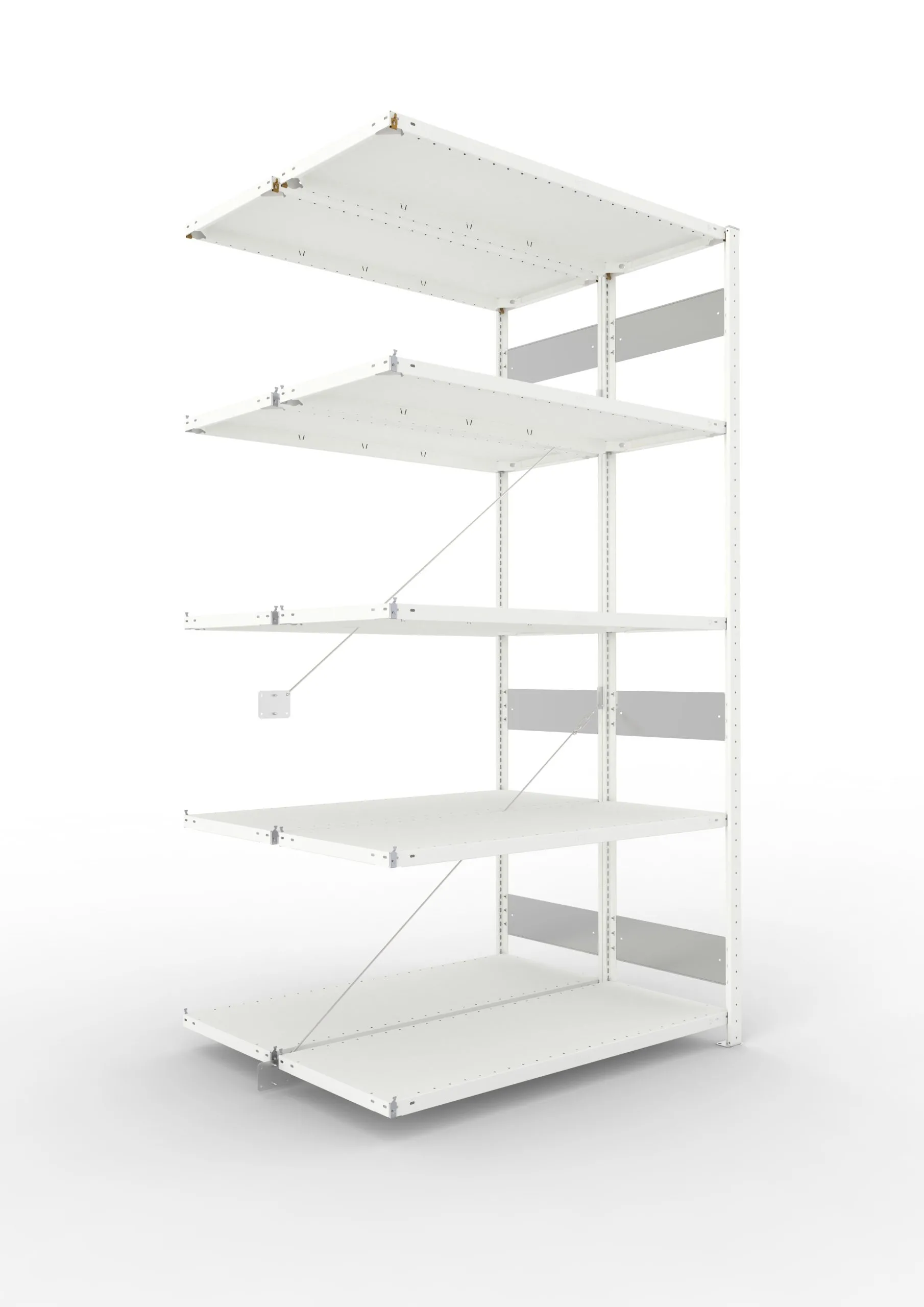 Meta Fachbodenregal Stecksystem S3 CLIP | Anbauregal | HxBxT 250x130x100cm | 5 Ebenen | Fachlast 150kg | Doppelseitige Bauart mit Diagonalverstrebung | Lichtgrau