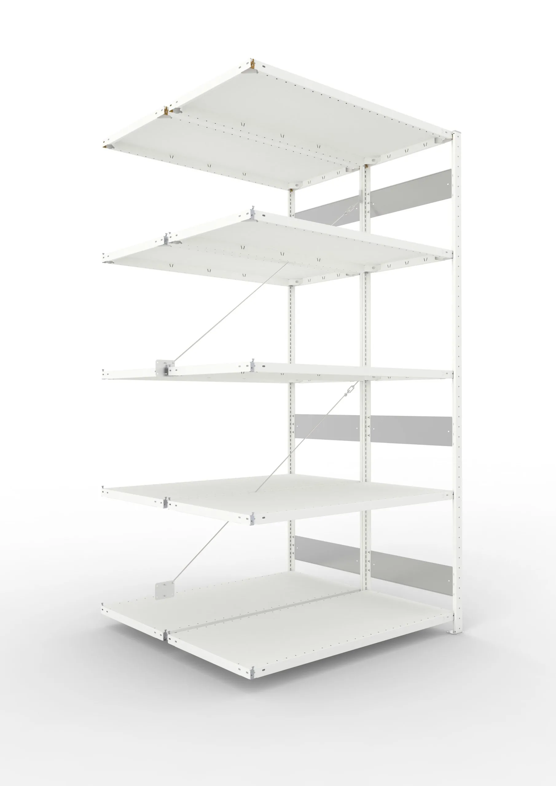 Meta Fachbodenregal Stecksystem S3 CLIP | Anbauregal | HxBxT 250x130x120cm | 5 Ebenen | Fachlast 150kg | Doppelseitige Bauart mit Diagonalverstrebung | Lichtgrau