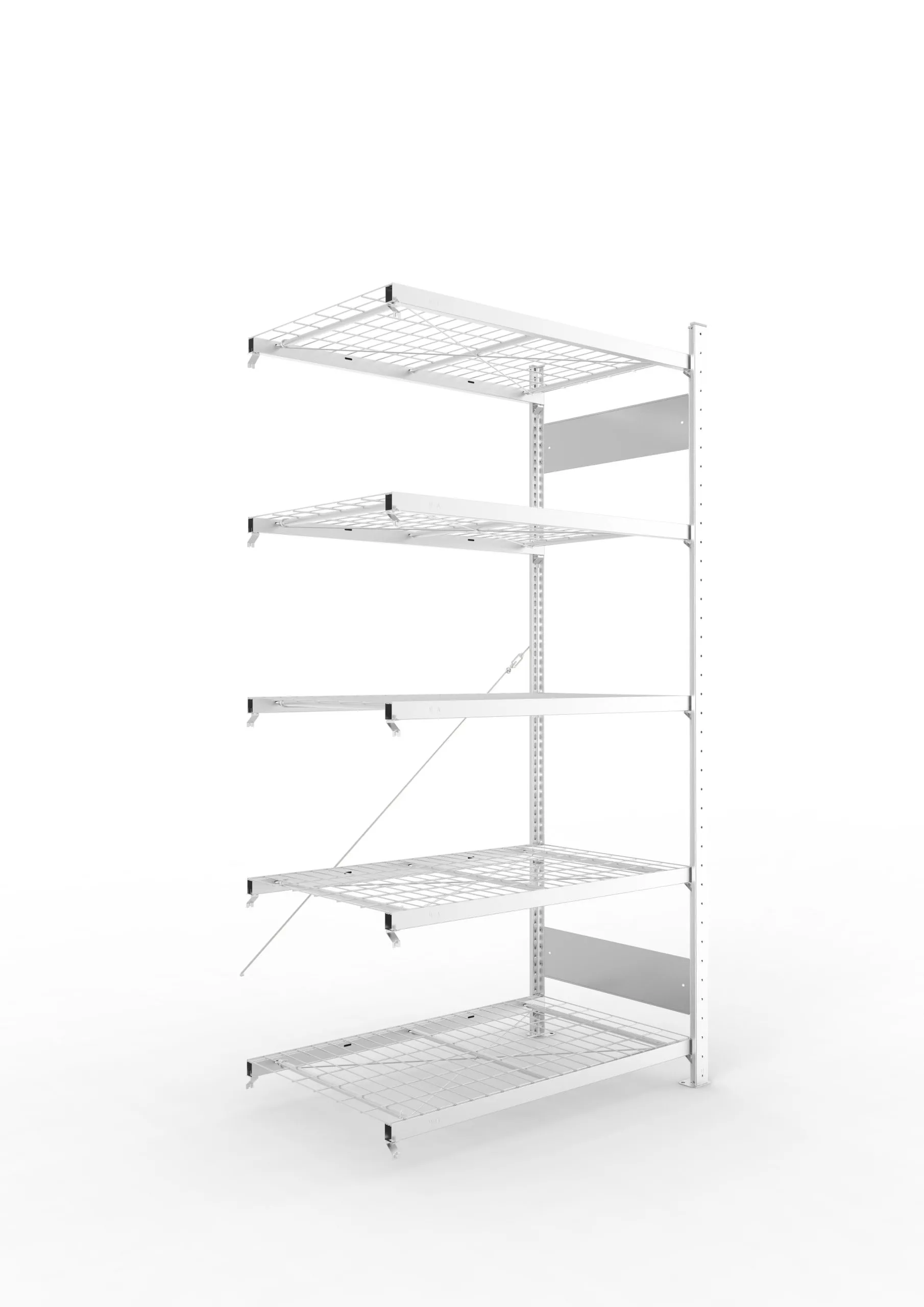 Meta Fachbodenregal Stecksystem S3 CLIP | Anbauregal | HxBxT 200x100x60cm | 5 Ebenen | Drahtgitterfachböden | Fachlast 150 kg | Verzinkt