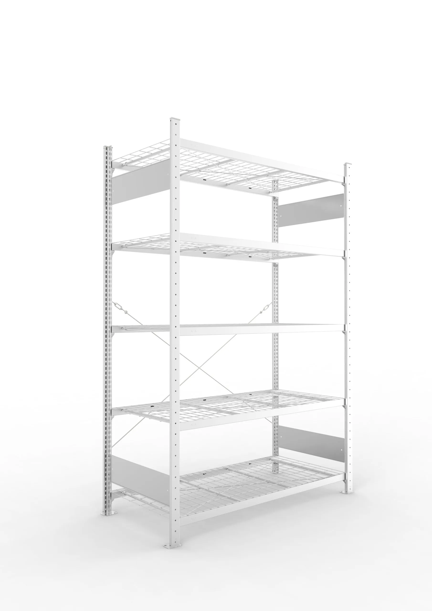 Meta Fachbodenregal Stecksystem S3 CLIP | Grundregal | HxBxT 200x130x60cm | 5 Ebenen | Drahtgitterfachböden | Fachlast 150 kg | Verzinkt