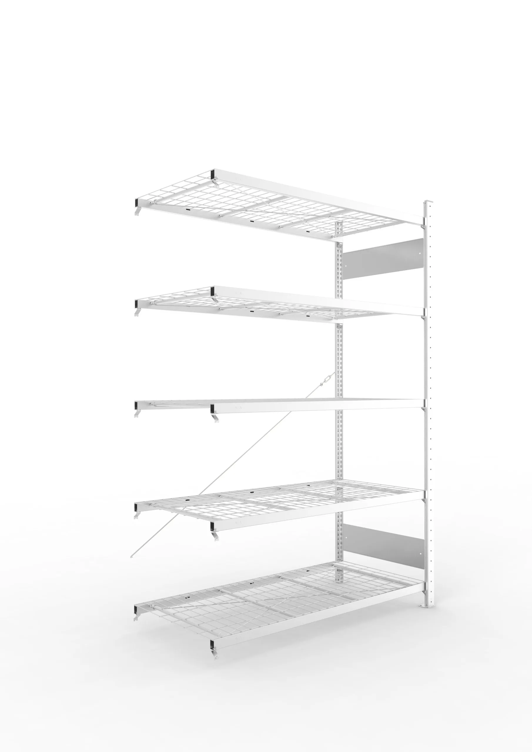 Meta Fachbodenregal Stecksystem S3 CLIP | Anbauregal | HxBxT 200x130x60cm | 5 Ebenen | Drahtgitterfachböden | Fachlast 150 kg | Verzinkt