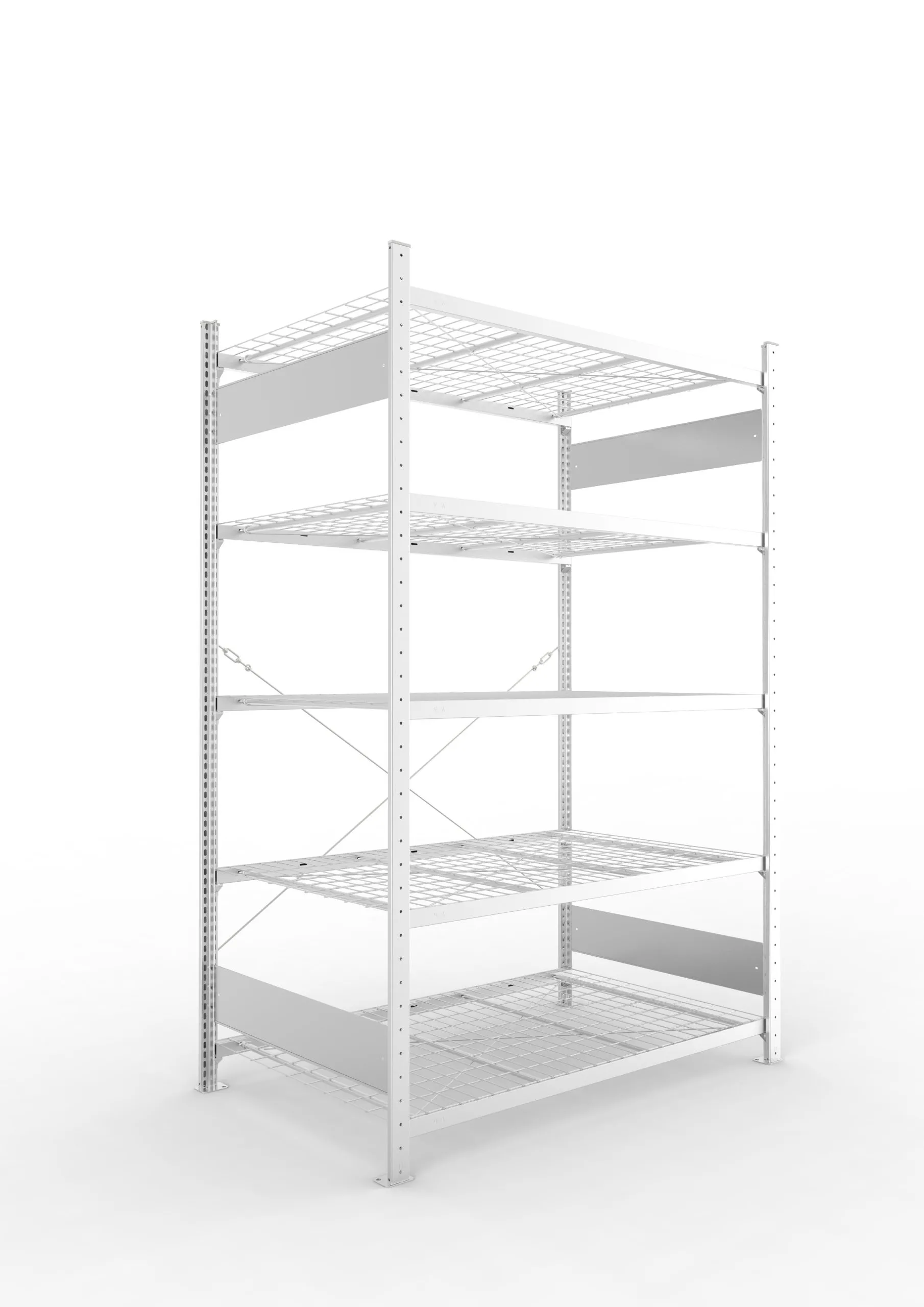 Meta Fachbodenregal Stecksystem S3 CLIP | Grundregal | HxBxT 200x130x80cm | 5 Ebenen | Drahtgitterfachböden | Fachlast 150 kg | Verzinkt