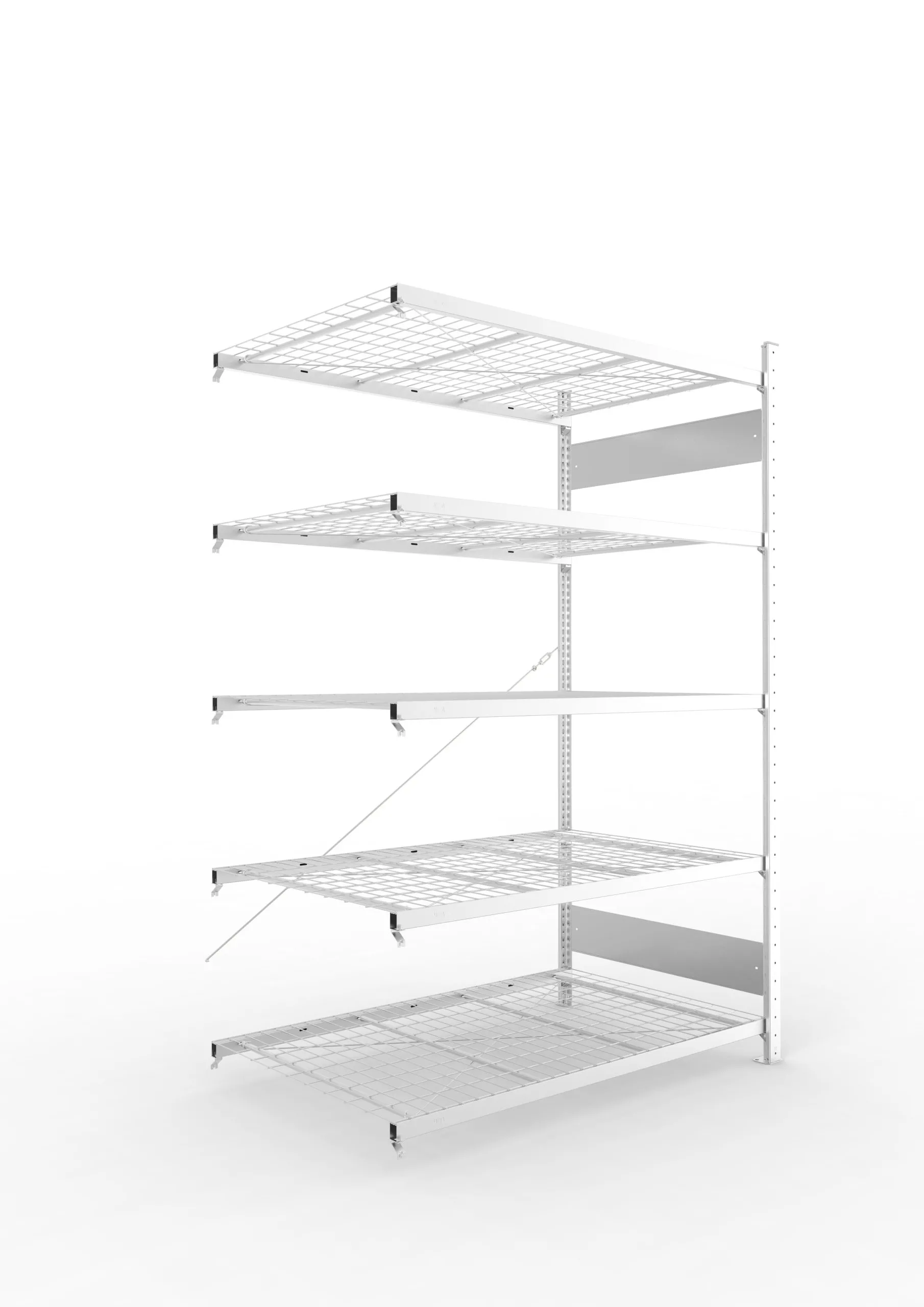 Meta Fachbodenregal Stecksystem S3 CLIP | Anbauregal | HxBxT 200x130x80cm | 5 Ebenen | Drahtgitterfachböden | Fachlast 150 kg | Verzinkt