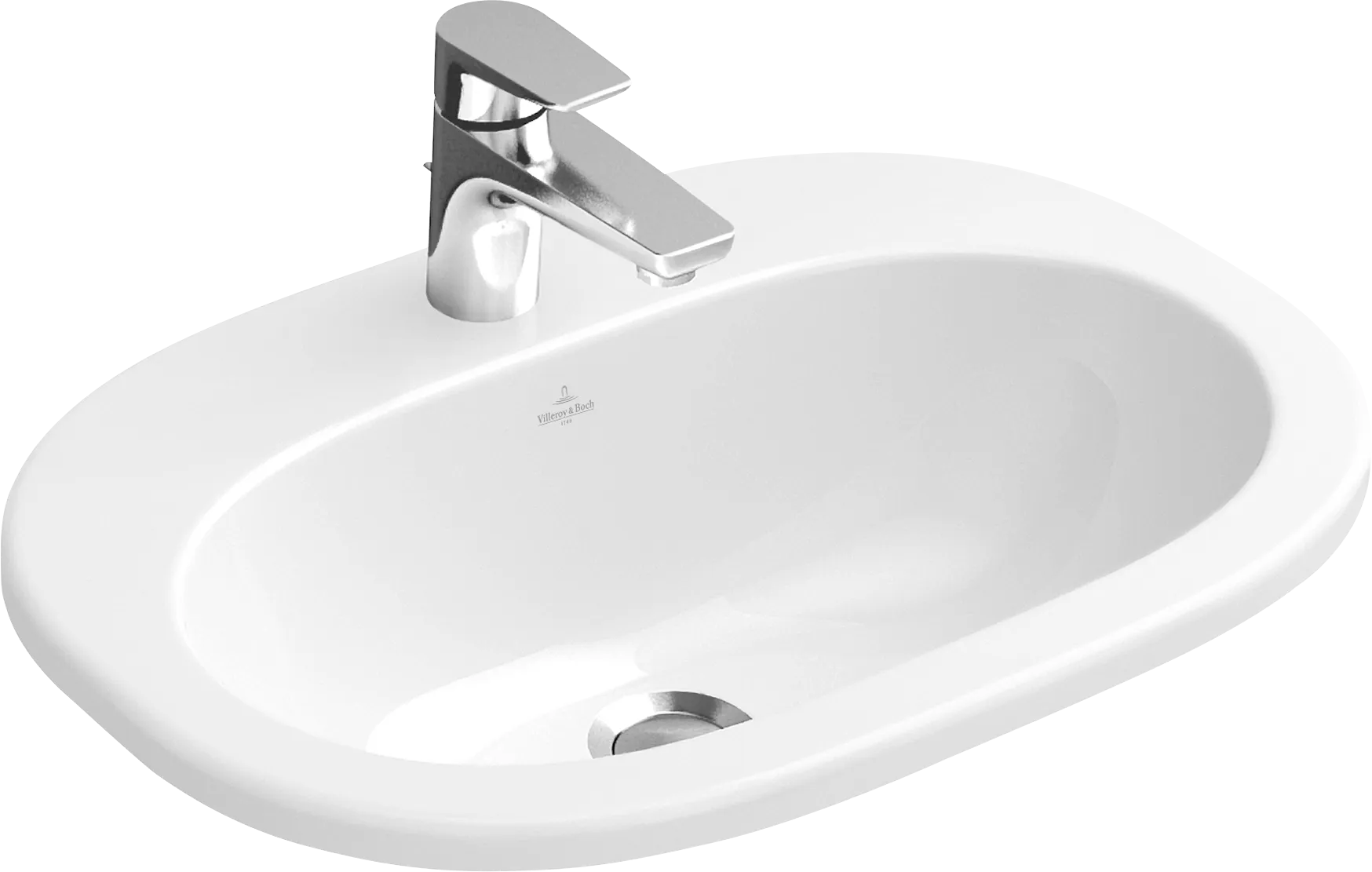 Villeroy & Boch Einbauwaschtisch „O.novo“ mit 1×1 Hahnlochbohrung, 560 × 405 × 200 mm, mit Hahnlochbohrung, Hahnlochposition mittig in Weiß Alpin
