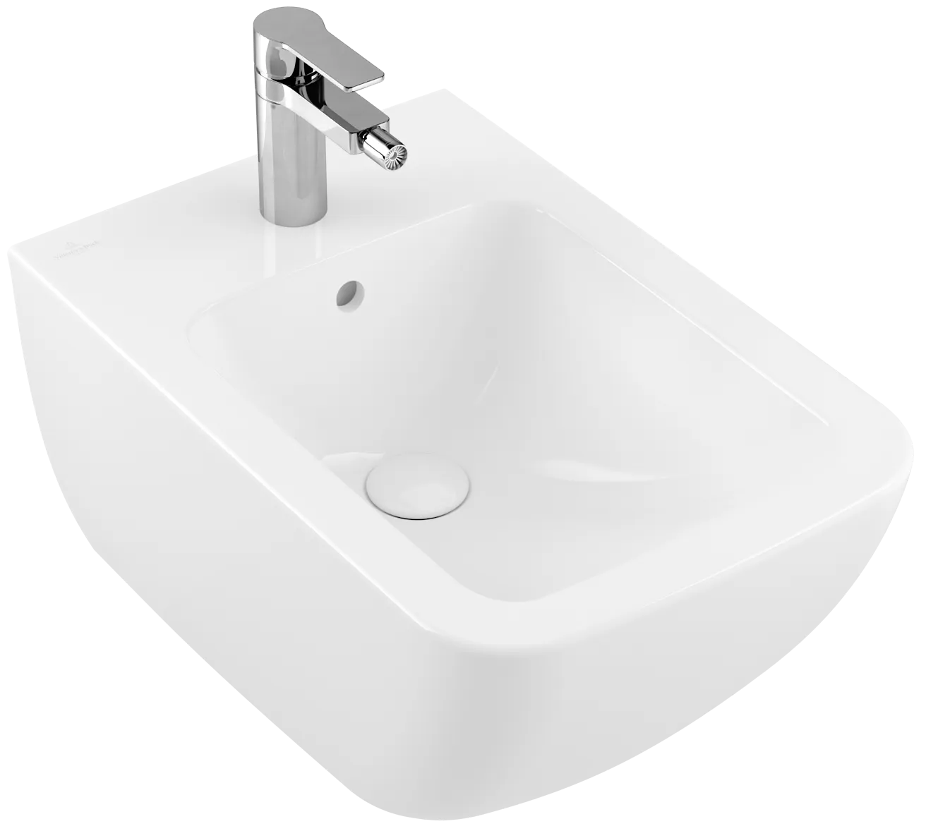 Villeroy & Boch Bidet „Venticello“ mit Überlauf, mit Hahnlochbohrung, Befestigung verdeckt, mit Hahnlochbohrung, Hahnlochposition mittig 375 × 560 × 285 mm in Weiß Alpin