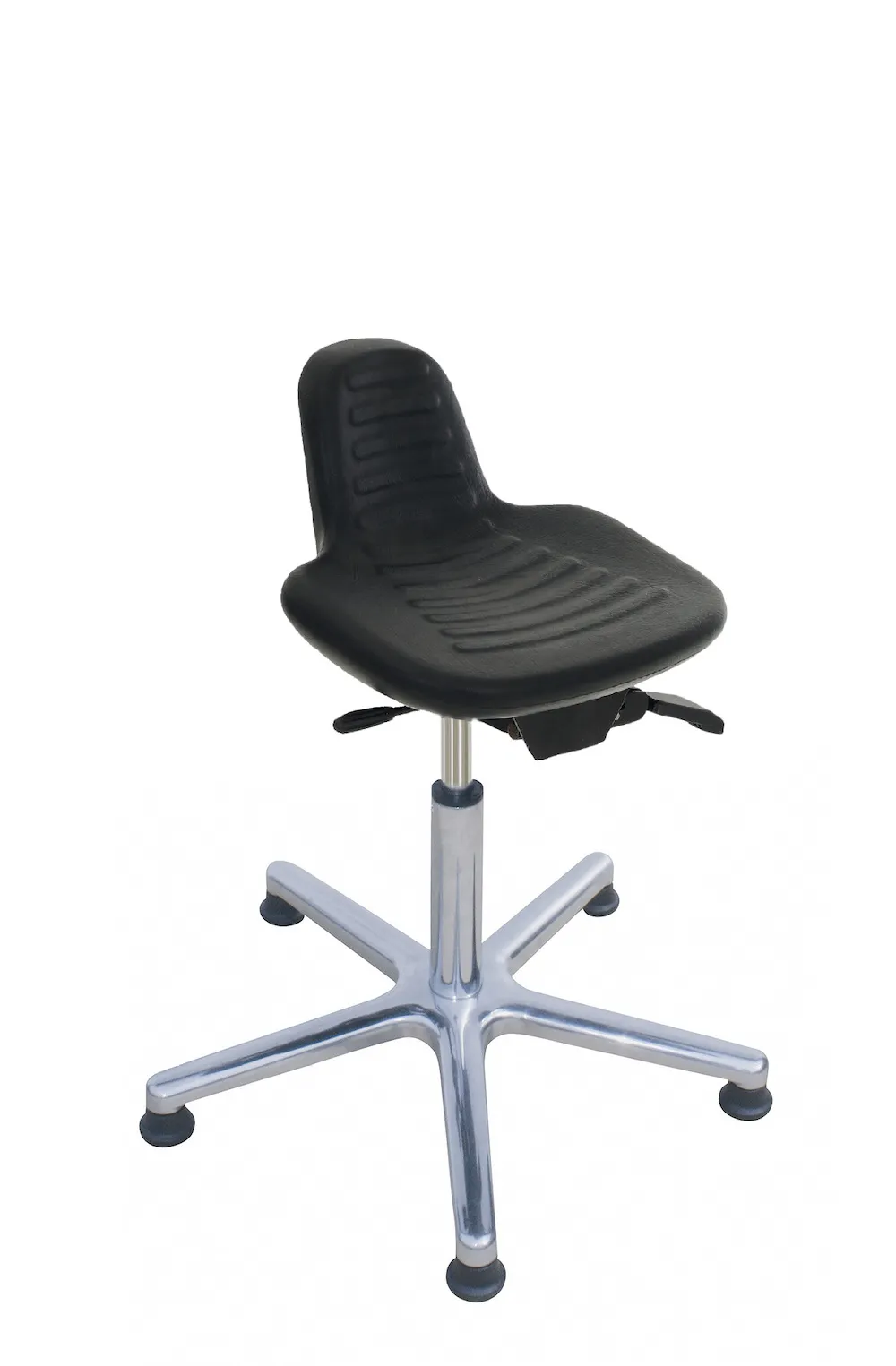 Hocker Austin | Sitzhöhe 46-63cm | Ø 61cm | Tragfähigkeit 110kg | Polyurethane-Sitz | Aluminium-Fußkreuz mit Gleiter | mit verlängerter Rückenstütze | Schwarz