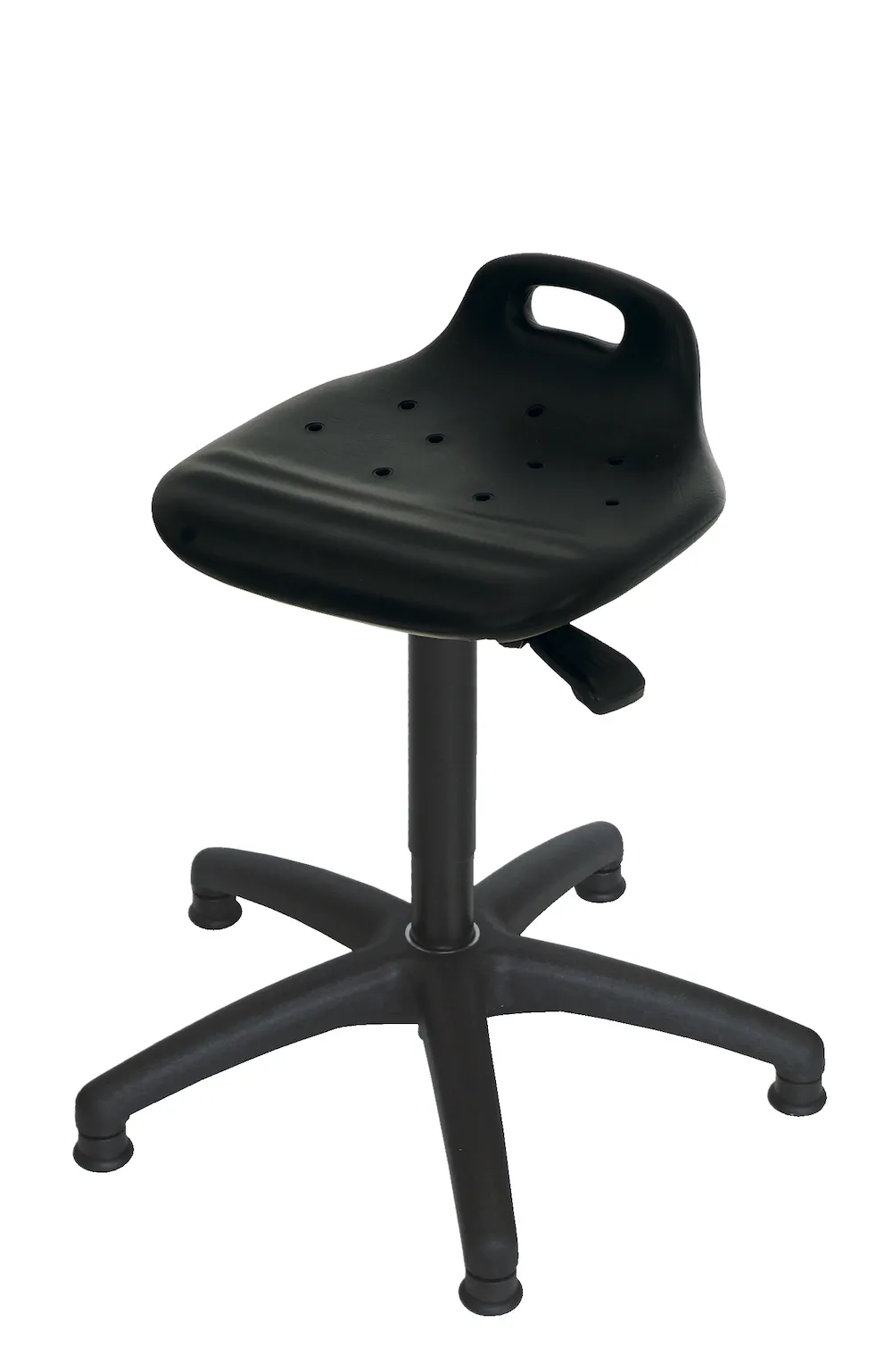 Hocker Jacksonville | Sitzhöhe 43-62cm | Ø 63cm | Tragfähigkeit 110kg | Polyurethane-Sitz | Kunststoff-Fußkreuz mit Gleiter | mit Tragegriff  | Schwarz