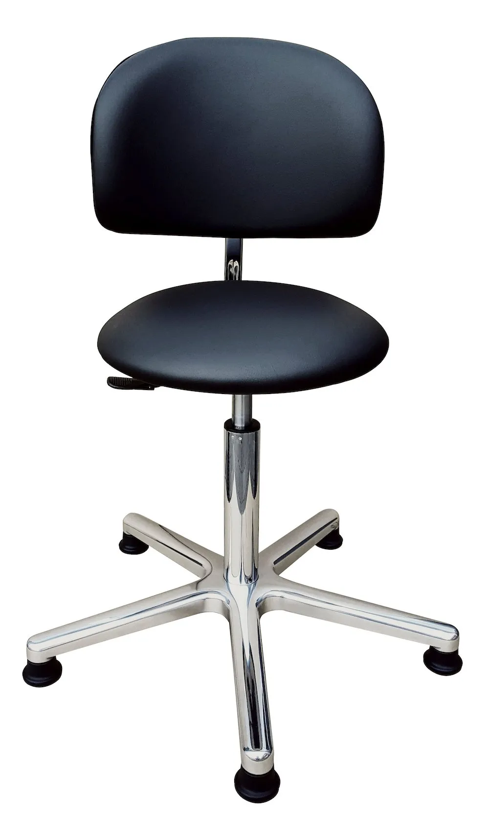 Drehhocker Indianapolis High mit Rückenlehne | Sitzhöhe 52-70cm | Ø 61cm | Tragfähigkeit 110kg | Kunstleder-Sitz | Aluminium-Fußkreuz mit Gleiter | Pilz Schwarz