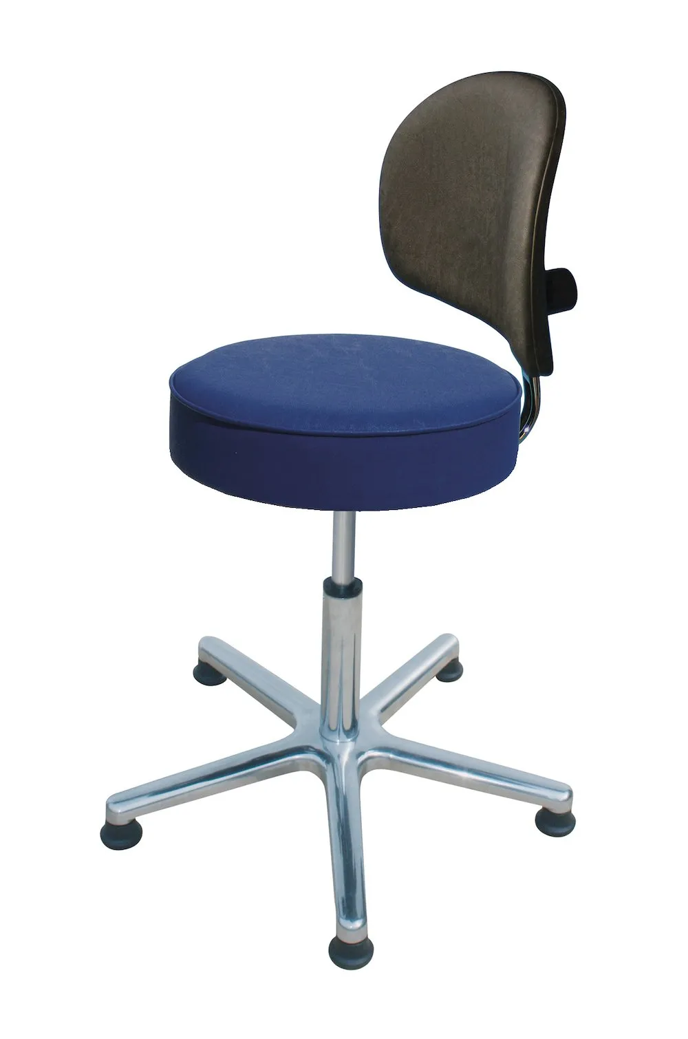 Drehhocker Indianapolis High mit Rückenlehne | Sitzhöhe 52-70cm | Ø 61cm | Tragfähigkeit 110kg | Kunstleder-Sitz | Aluminium-Fußkreuz mit Gleiter | Atollblau