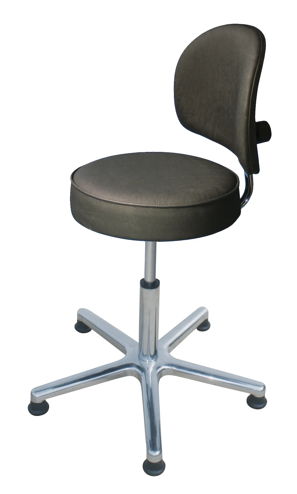 Drehhocker Indianapolis High mit Rückenlehne | Sitzhöhe 52-70cm | Ø 61cm | Tragfähigkeit 110kg | Kunstleder-Sitz | Aluminium-Fußkreuz mit Gleiter | Schwarz