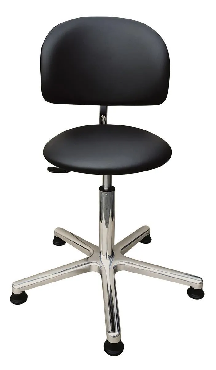 Drehhocker Indianapolis mit Rückenlehne | Sitzhöhe 44-57cm | Ø 61cm | Tragfähigkeit 110kg | Kunstleder-Sitz | Aluminium-Fußkreuz mit Gleiter | Pilz Schwarz