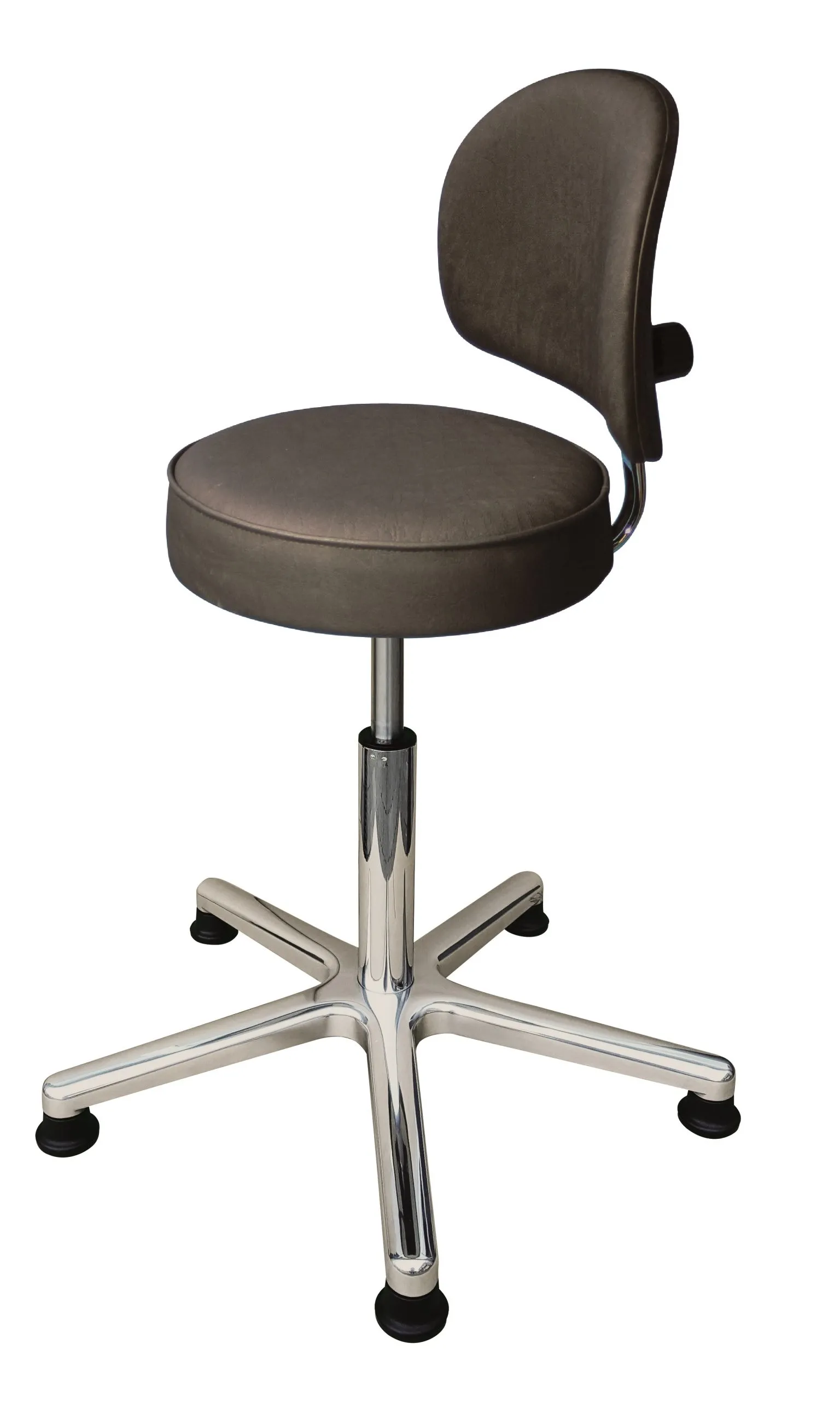 Drehhocker Indianapolis mit Rückenlehne | Sitzhöhe 44-57cm | Ø 61cm | Tragfähigkeit 110kg | Kunstleder-Sitz | Aluminium-Fußkreuz mit Gleiter | Schwarz