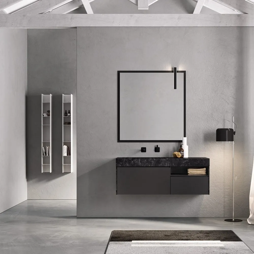 ARTESI PETRA PT45 WANDWASCHBECKEN MIT 2 SCHUBLADEN MIT STEINZEUGPLATTE, SPIEGEL