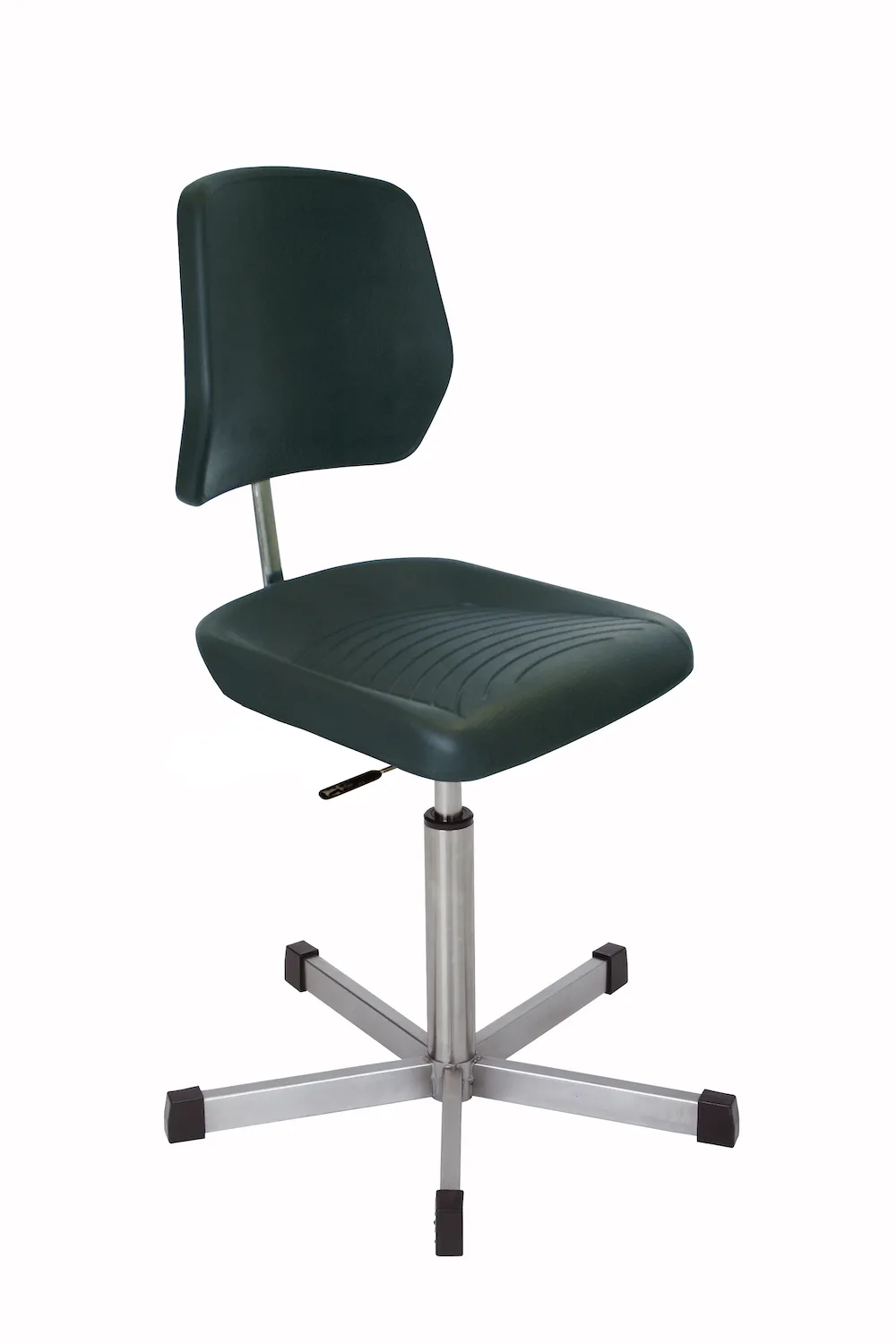 Edelstahl Arbeitsstuhl Seattle | Sitzhöhe 45-63cm | Ø 61cm | Tragfähigkeit 110kg | Polyurethane-Sitz | Edelstahl-Fußkreuz mit Gleiter | ideal für Lebensmittelindustrie | Schwarz