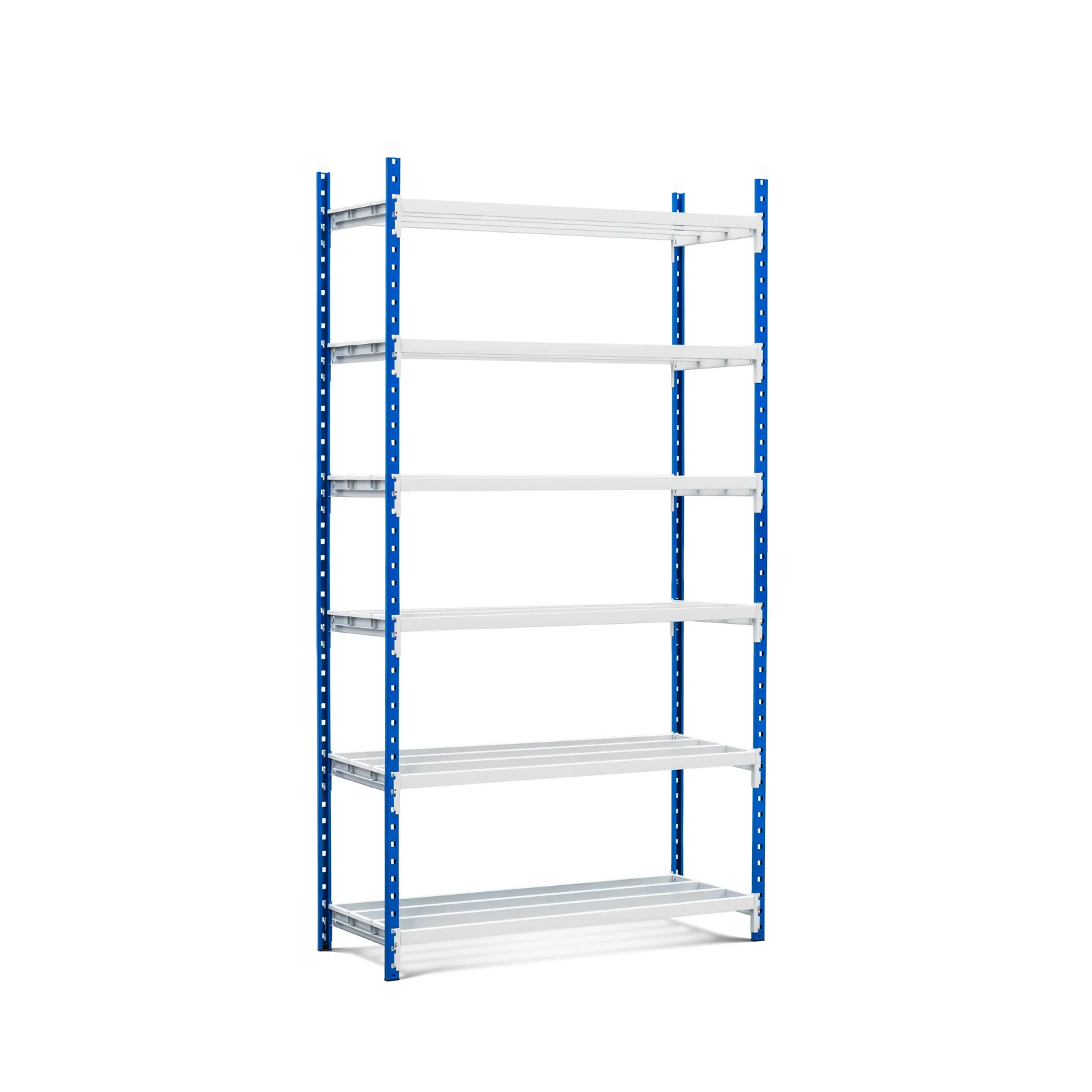 Fachbodenregal MAXIMUS Pro | Grundregal | HxBxT 300x125x100cm | 6 Ebenen | offener Fachboden | Fachlast 278kg | Lichtblau/Lichtgrau