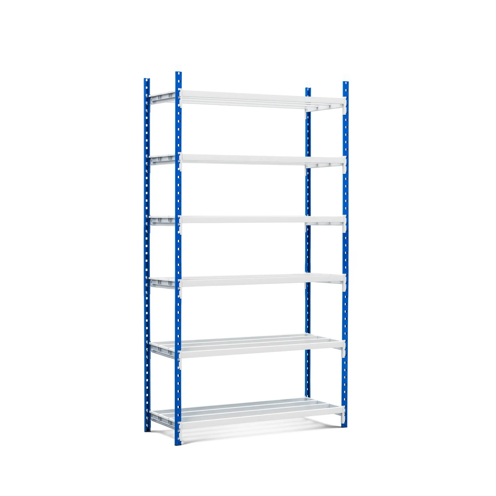 Fachbodenregal MAXIMUS Pro | Anbauregal | HxBxT 280x100x100cm | 6 Ebenen | offener Fachboden | Fachlast 303kg | Lichtblau/Lichtgrau