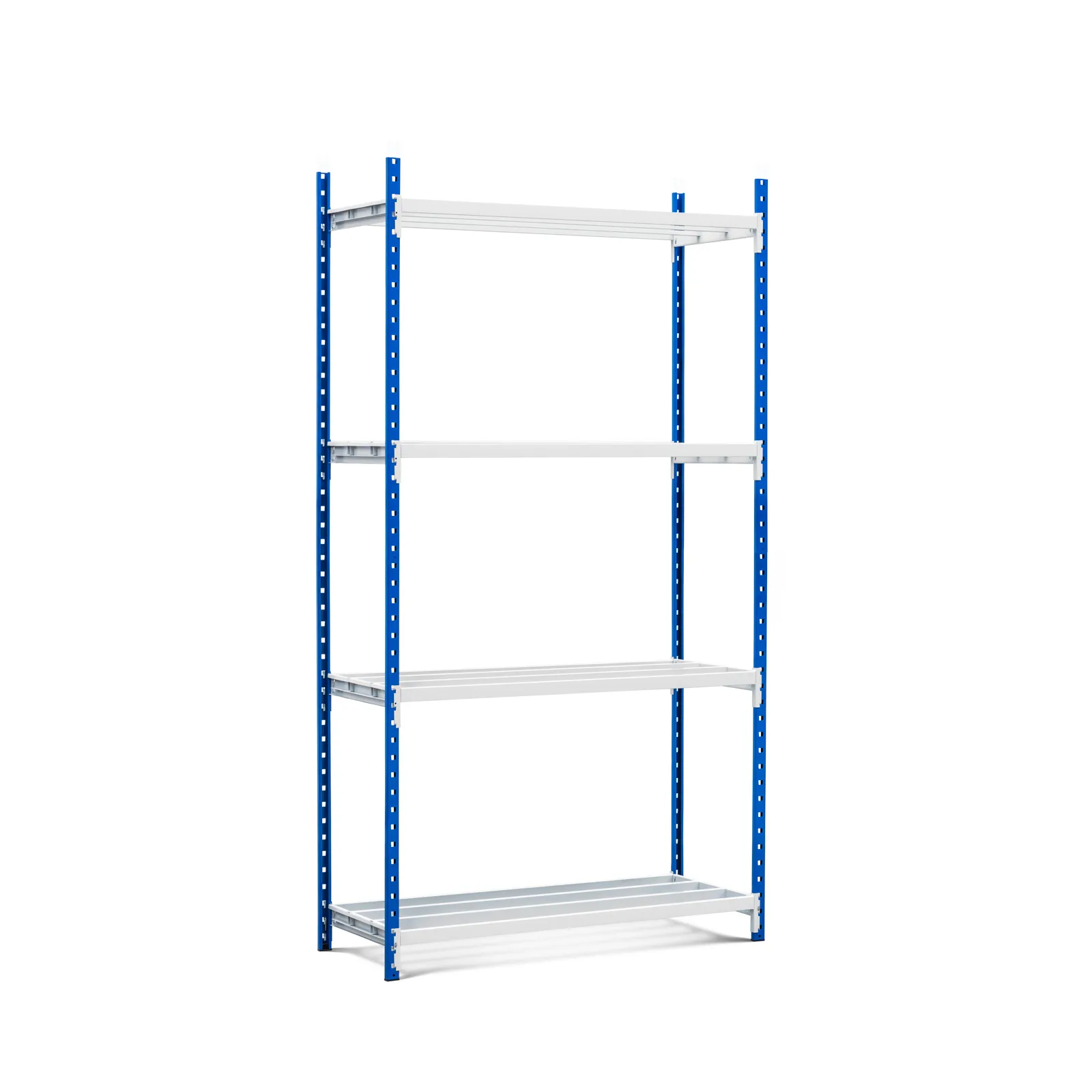 Fachbodenregal MAXIMUS Pro | Anbauregal | HxBxT 260x125x100cm | 4 Ebenen | offener Fachboden | Fachlast 278kg | Lichtblau/Lichtgrau