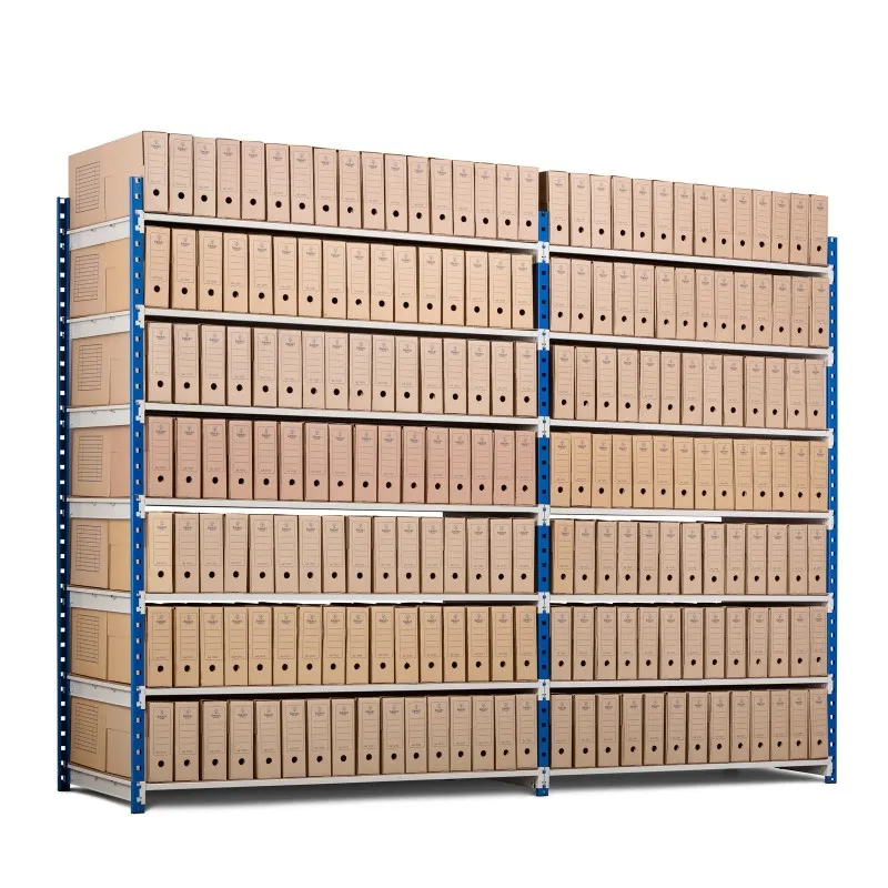 Aktenregal MAXIMUS Doppelseitig | Anbauregal | HxBxT 200x150x68cm | 6 Ebenen | offener Fachboden | bis zu 216 Archivordnern | Lichtblau/Lichtgrau