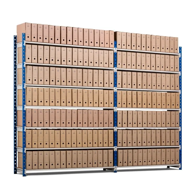 Aktenregal MAXIMUS Einseitig | Anbauregal | HxBxT 200x100x34cm | 6 Ebenen | offener Fachboden | bis zu 72 Archivordnern | Lichtblau/Lichtgrau