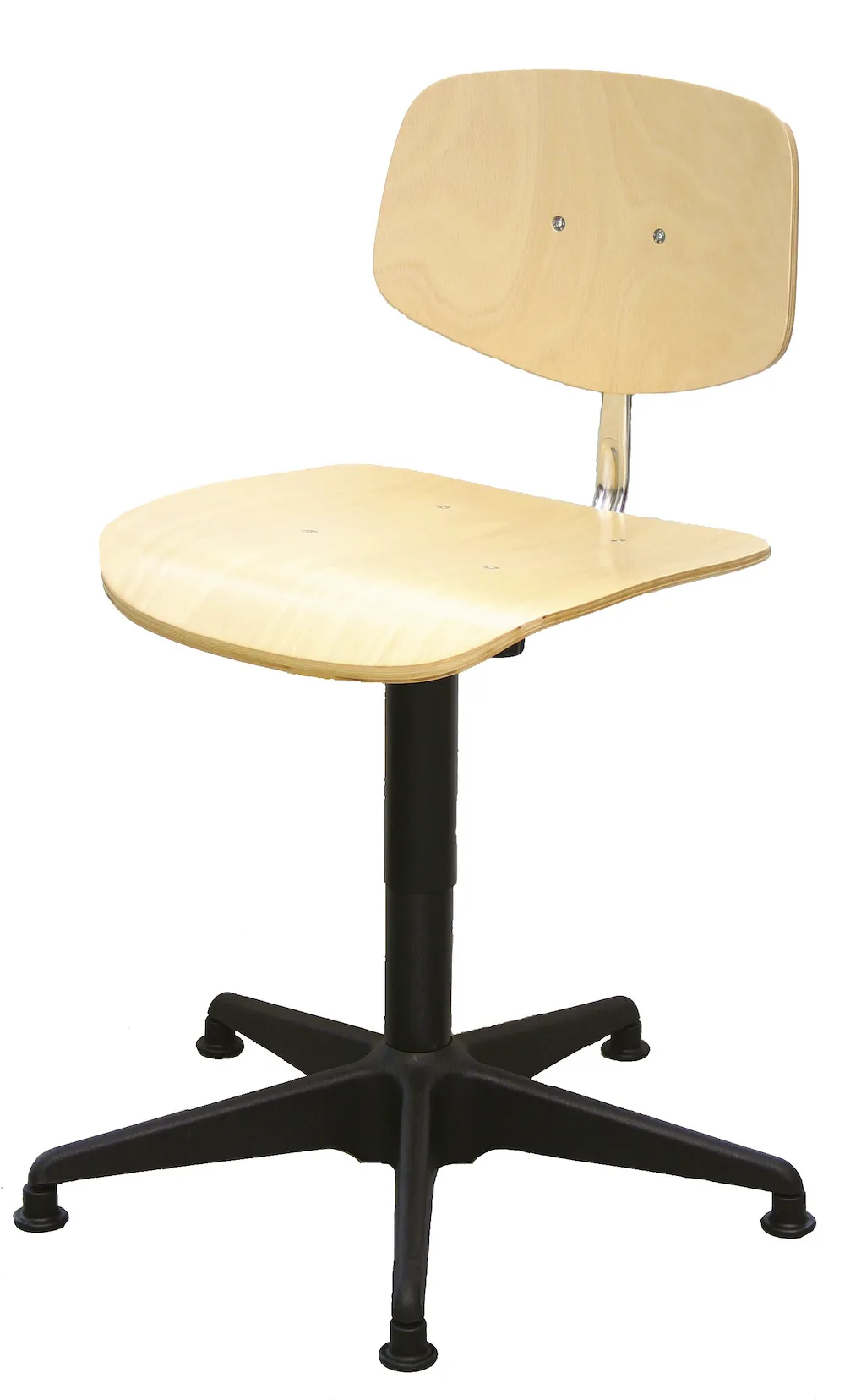 Spindelstuhl Arlington mit kleiner pendelnder Rückenlehne | Sitzhöhe 37-50cm | Ø 59cm | Tragfähigkeit 110kg | Buche-Sitz | Stahl-Fußkreuz mit Kunststoffabdeckung & Gleiter | Buche