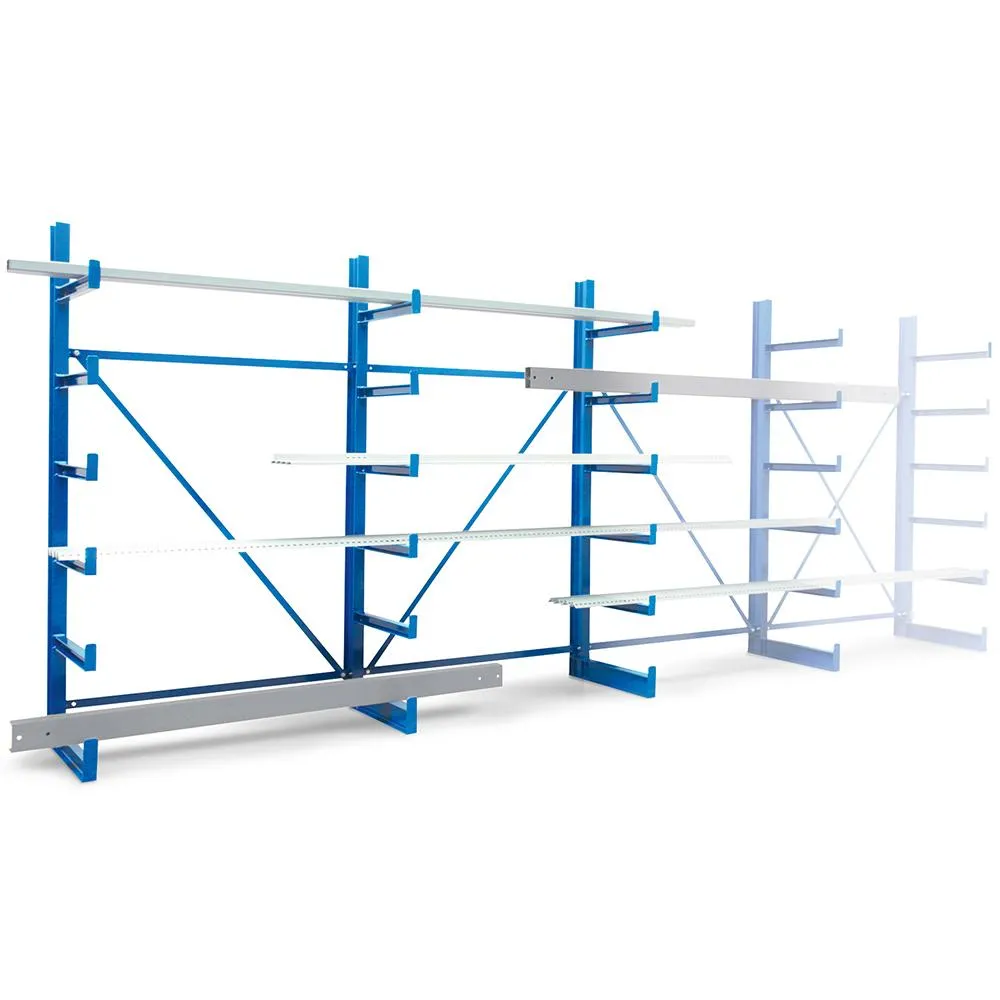 Kragarmregal einseitig TAURUS | fest angeschweißte Kragarmen | HxBxT 200x380x50cm | 6 Ebenen inkl. Fußebene | Armlast 200kg | Enzianblau