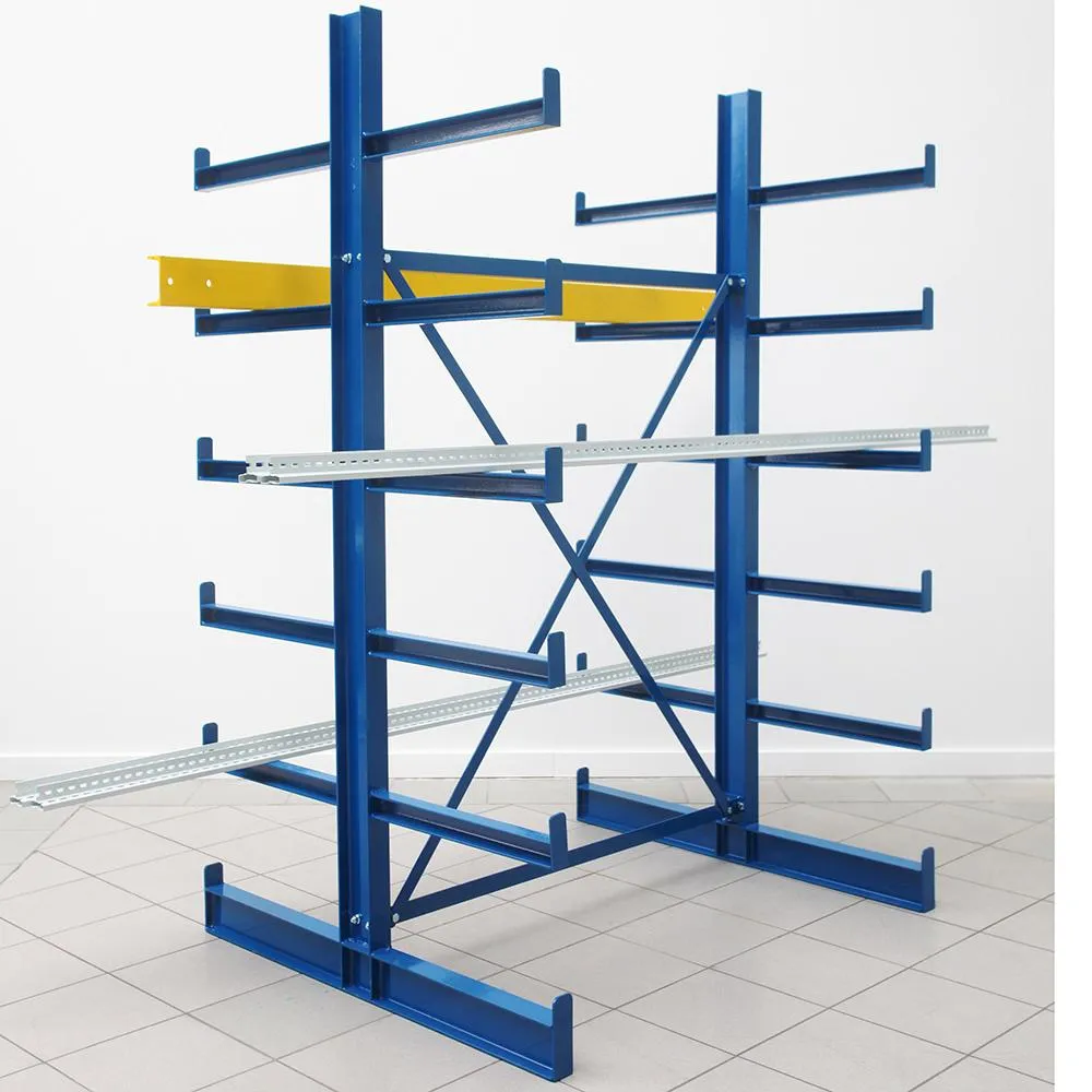 Kragarmregal doppelseitig TAURUS | fest angeschweißte Kragarmen | HxBxT 200x630x100cm | 6 Ebenen inkl. Fußebene | Armlast 200kg | Enzianblau